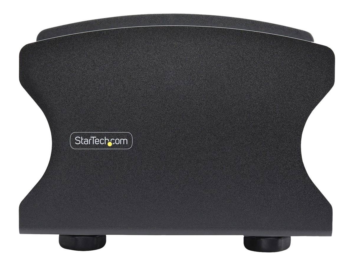 StarTech.com externe Festplattengehäuse mit gekrümmter rechteckiger Form und zwei vorderen Füßen, dargestellt auf weißem Hintergrund.