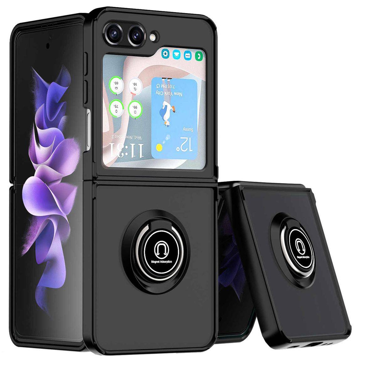 Für Samsung Galaxy Z Flip5 5G Ring Magnet Handy Tasche Hülle Schwarz