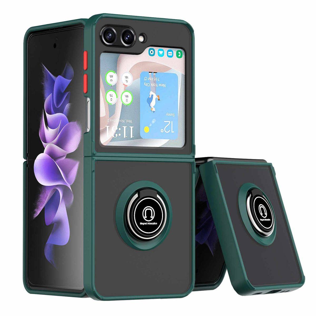 Für Samsung Galaxy Z Flip5 5G Ring Magnet Handy Hülle Dunkel Grün Case