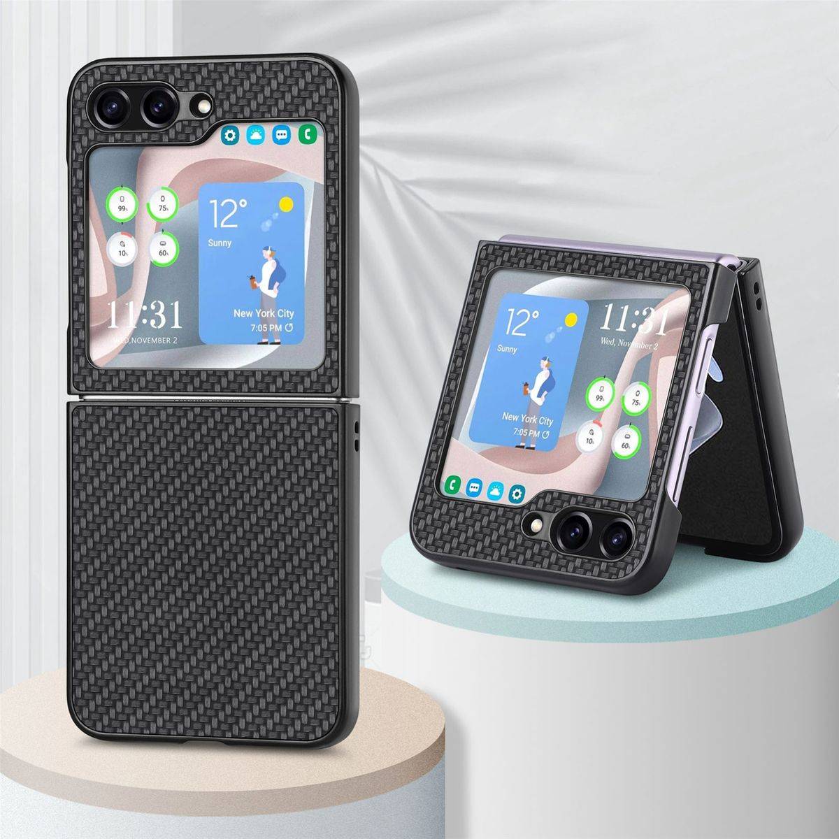 Für Samsung Galaxy Z Flip5 5G Carbon Handy Tasche Hülle Cover Etui Neu