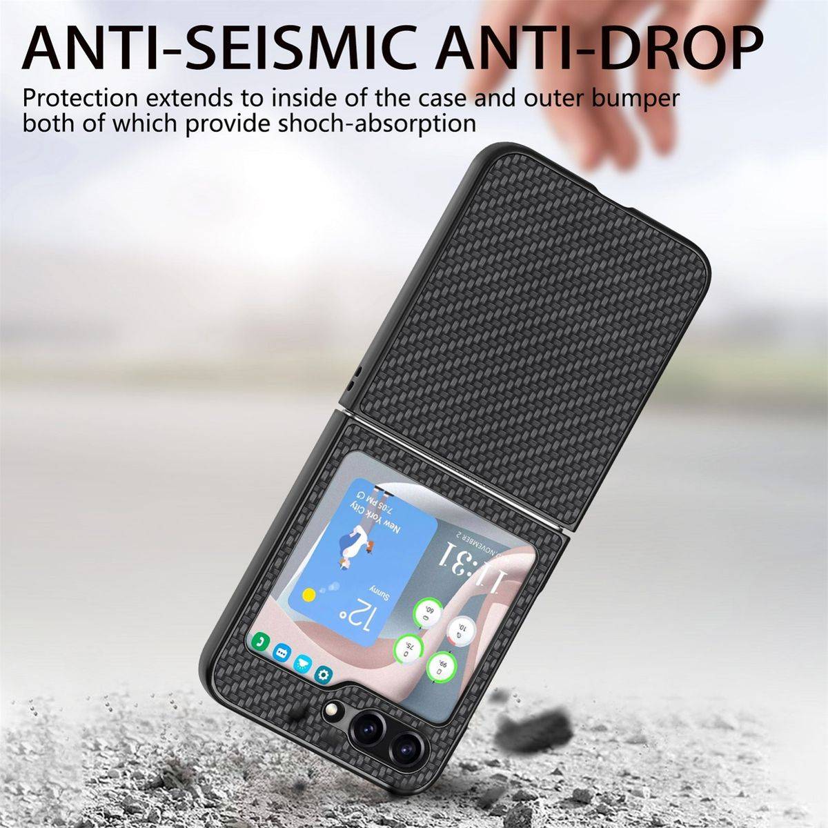 Für Samsung Galaxy Z Flip5 5G Carbon Handy Tasche Hülle Cover Etui Neu
