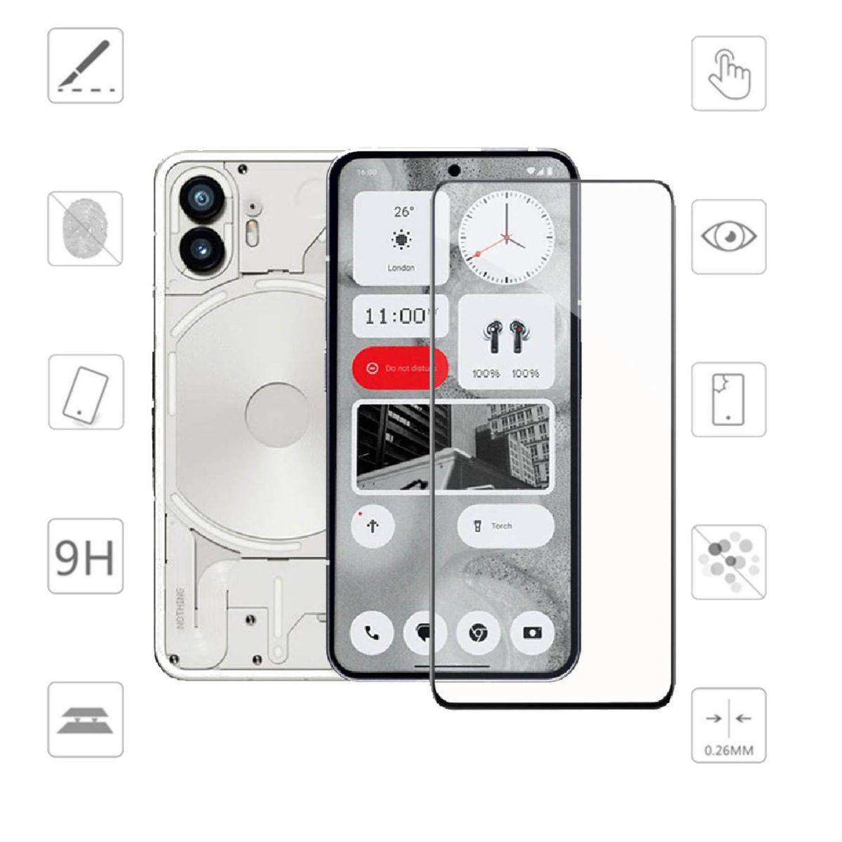 Für Nothing Phone 2 2x 3D Premium 0,3 mm H9 Hart Glas Schwarz Folie Schutz Hülle Zubehör Neu