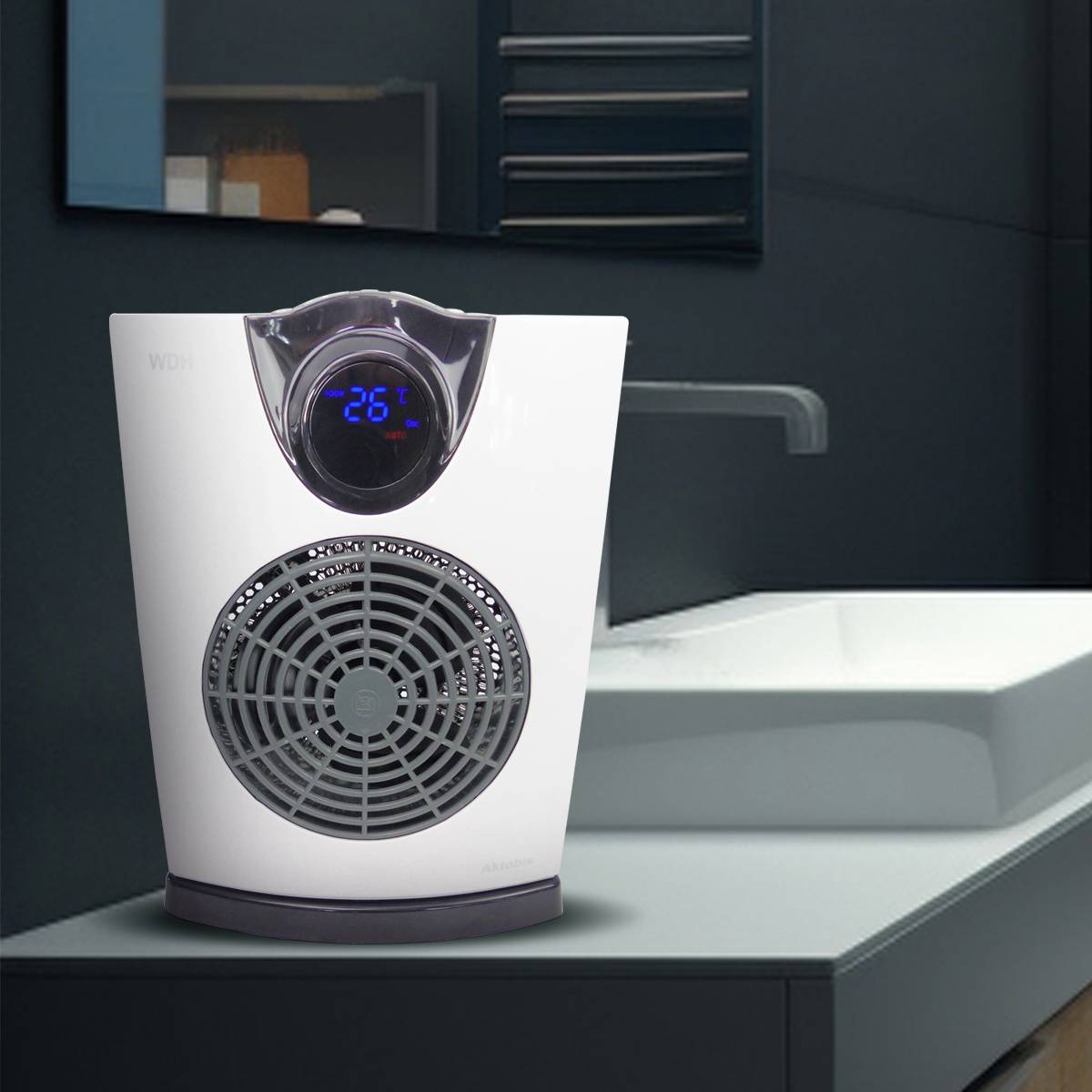 WDH Heizlüfter WDH-E20 - 2.000 W - bis 17 m² - Badheizer, E-Heizer, Elektroheizung, Standheizung