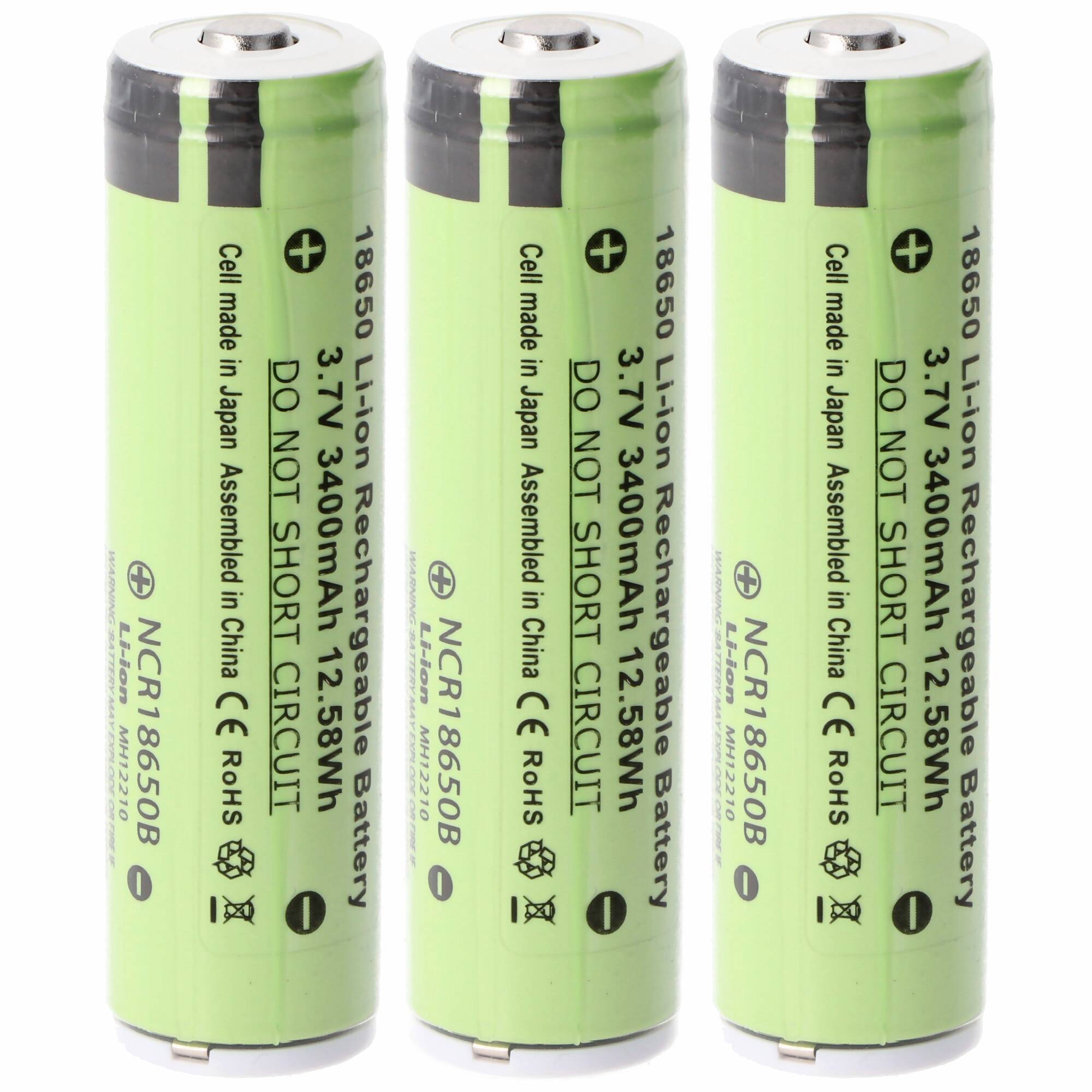 Panasonic Akku passend für icucam 4, 5 icucell 18650, 3400mAh Lithium Ionen Akku 3 Stück pro Set