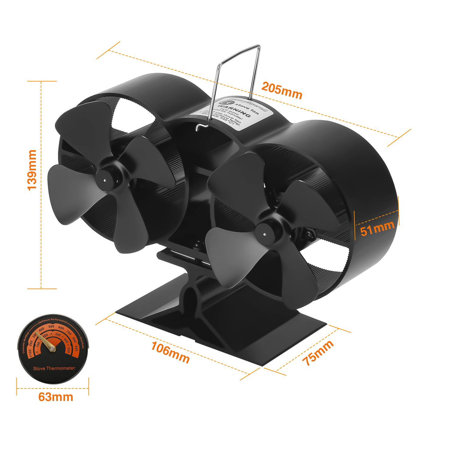 2×4-Blade Kaminventilator, Stromloser Ventilator für Kamin Holzöfen Öfen, Geräuscharmer Betrieb, Ventilator Ofenventilator Feuerstelle Kaminöfen