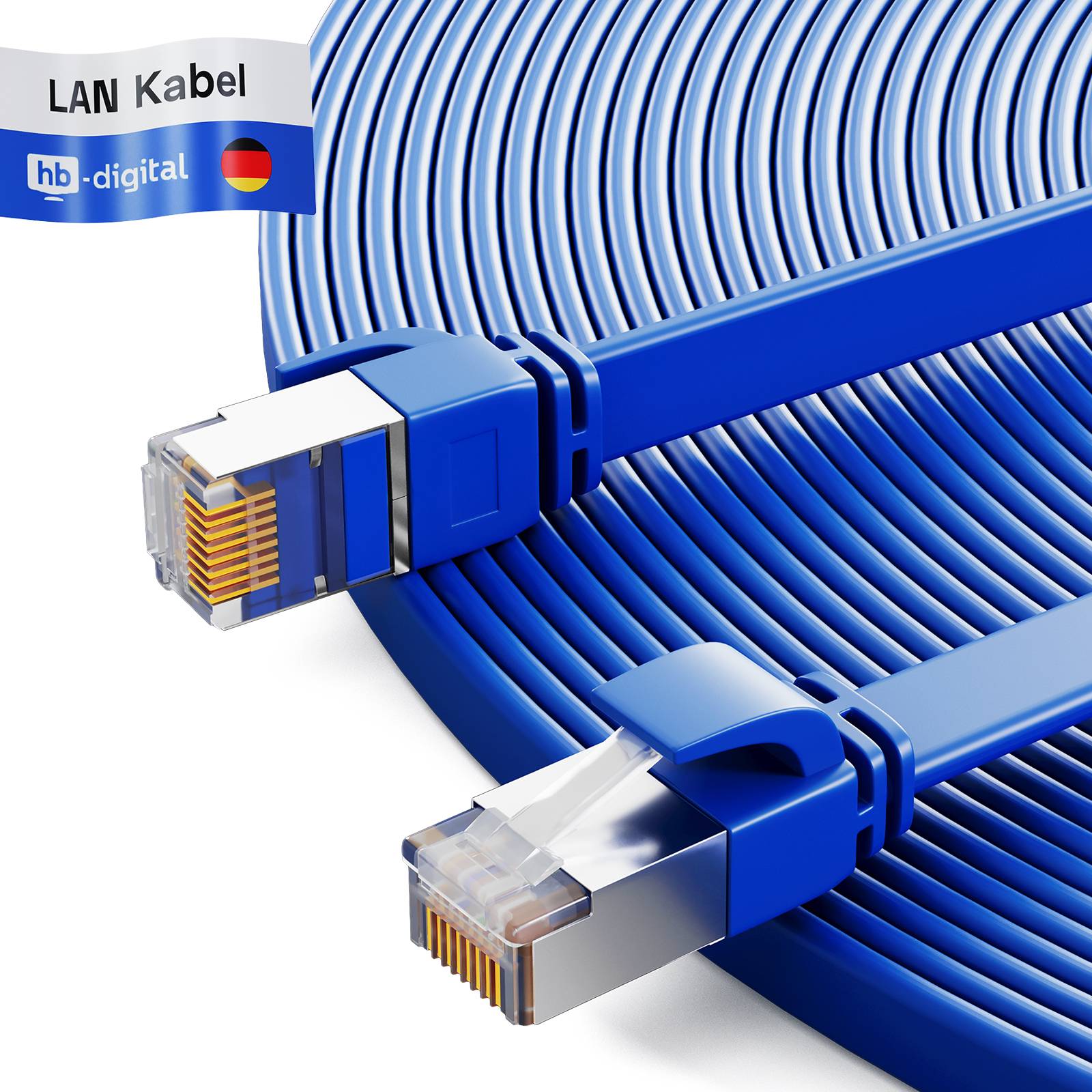 hb-digital Patch Kabel 10m CAT7 flach RJ45 U/FTP PVC blau