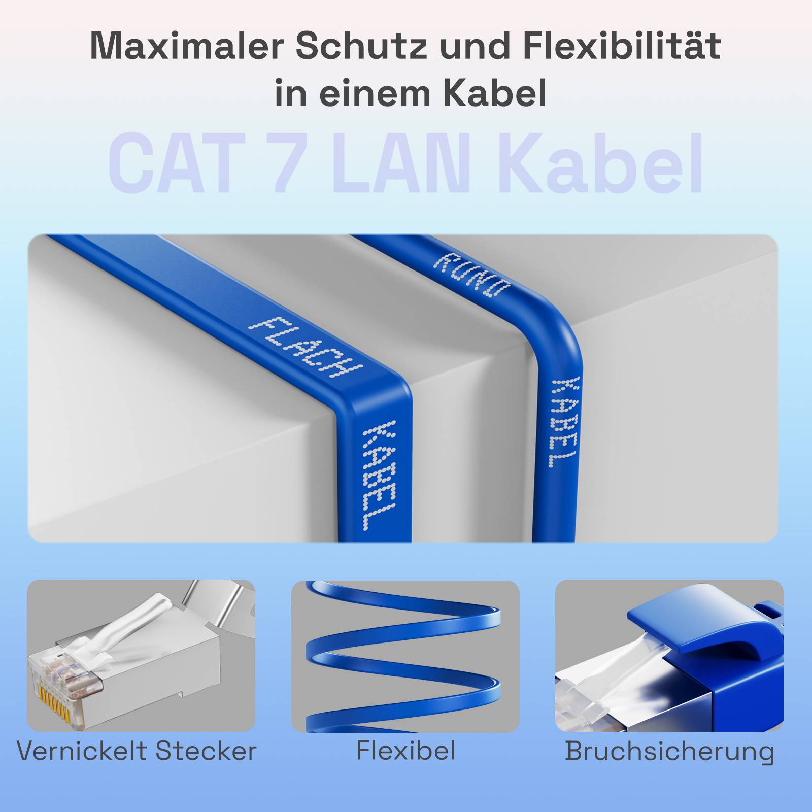 hb-digital Patch Kabel CAT7 flach RJ45 U/FTP PVC 3m blau