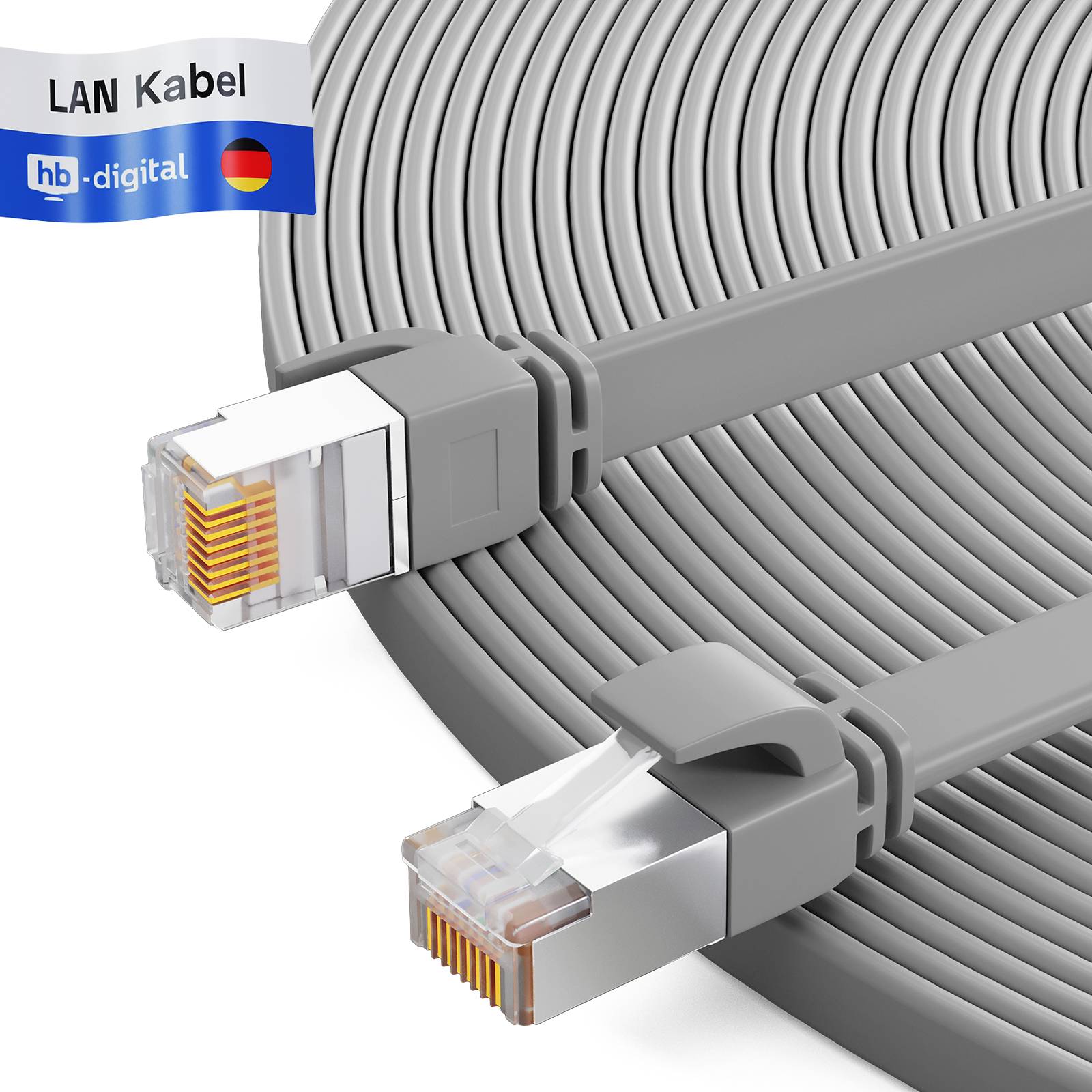 hb-digital Patch Kabel CAT7 flach RJ45 U/FTP PVC 5m grau