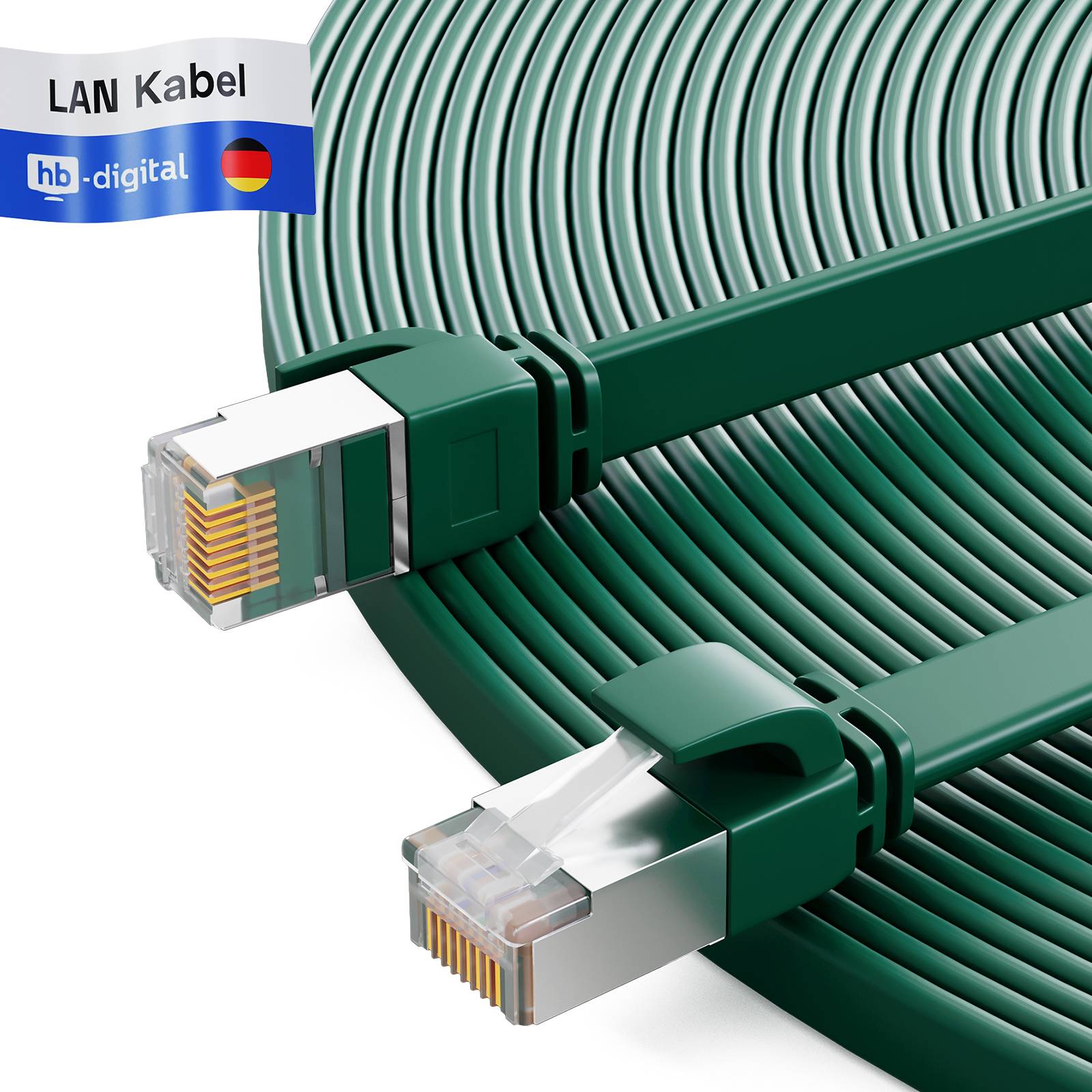 hb-digital Patch Kabel CAT7 flach RJ45 U/FTP PVC 10m grün