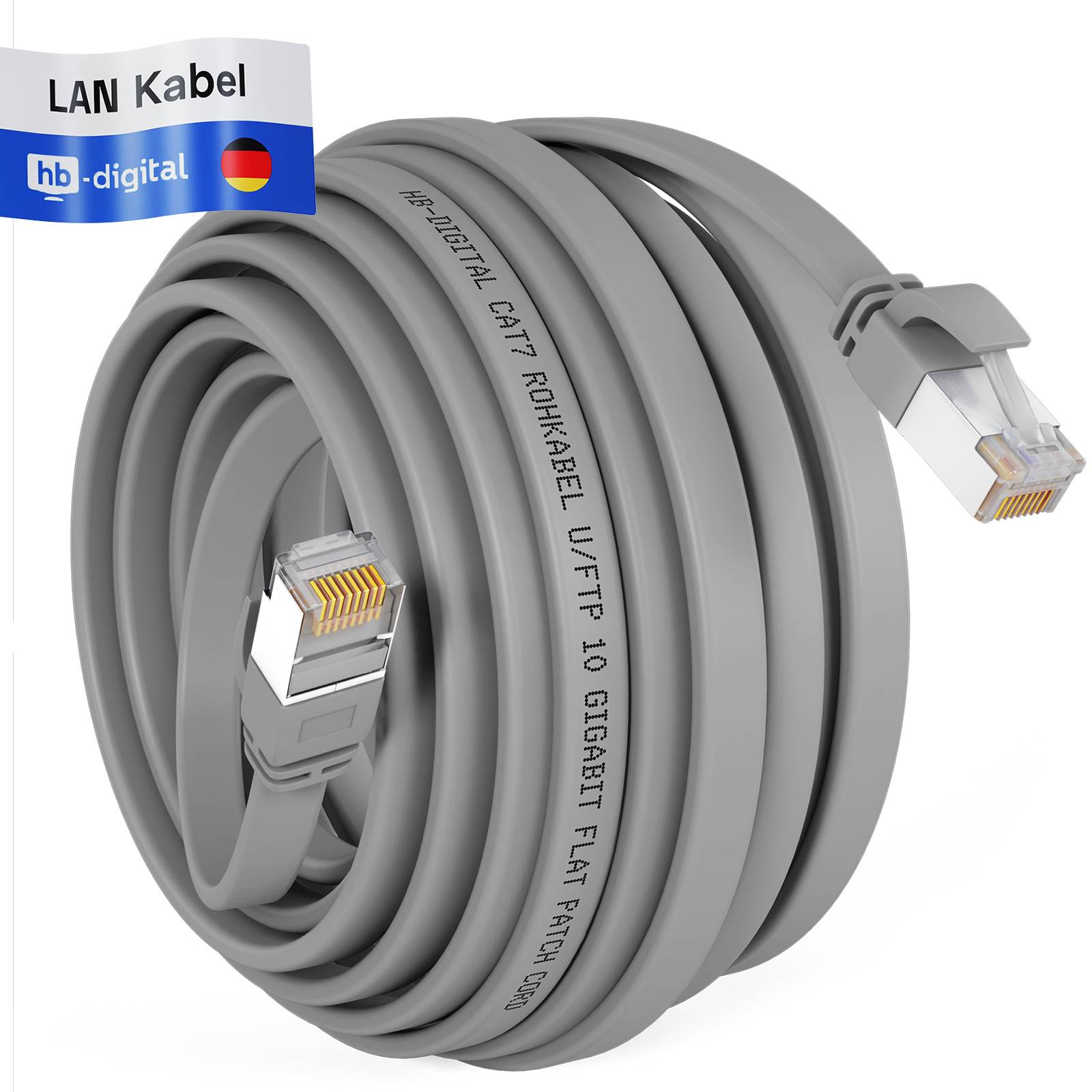 hb-digital Patch Kabel CAT7 flach RJ45 U/FTP PVC 30m grau