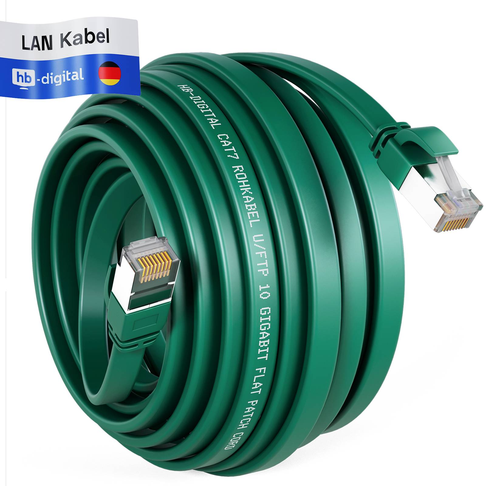 hb-digital Patch Kabel CAT7 flach RJ45 U/FTP PVC 15m grün