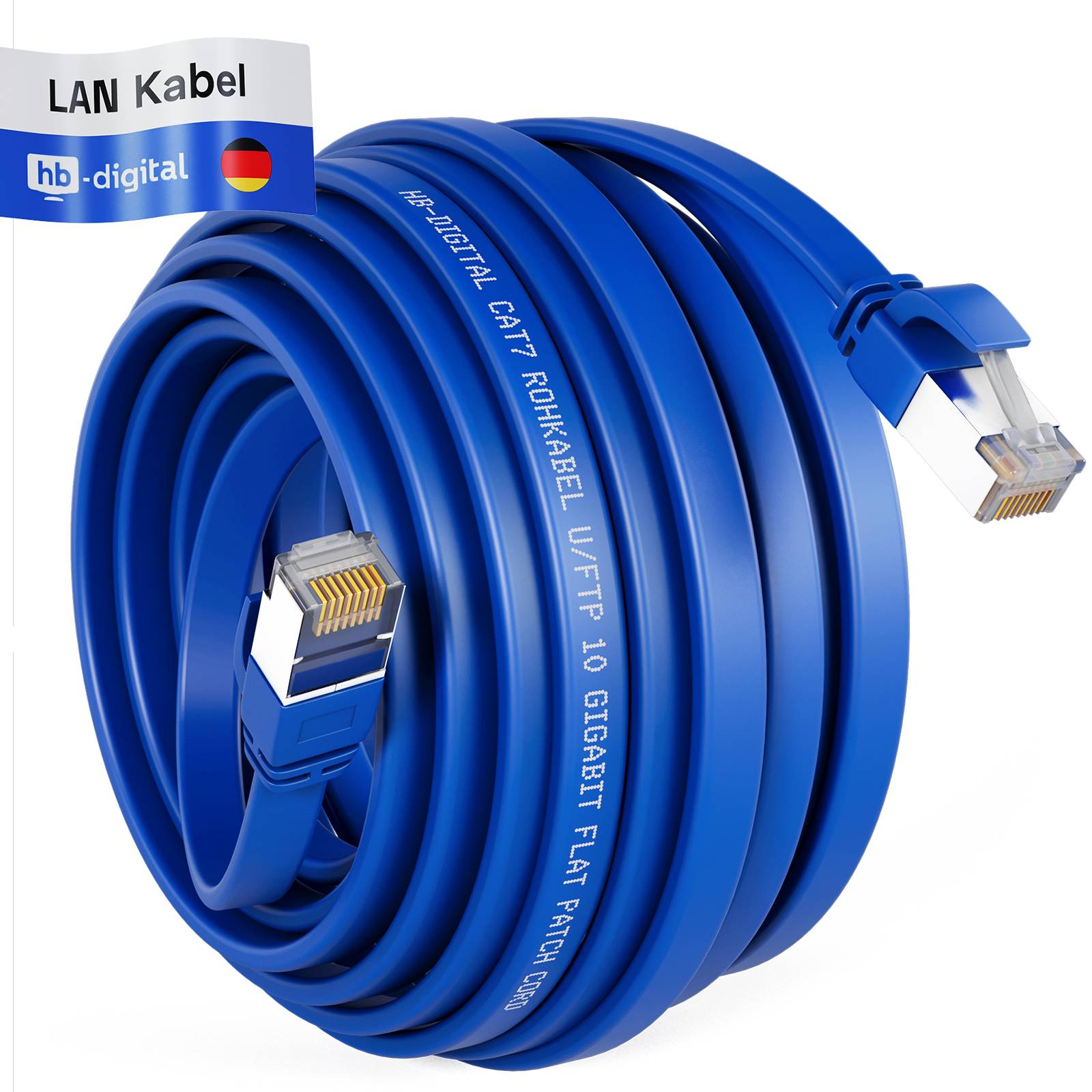 hb-digital Patch Kabel 20m CAT7 flach RJ45 U/FTP PVC blau