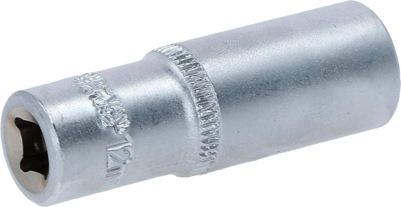 Eine Nahaufnahme einer silbernen Metallbuchse mit geprägten Zahlen und einer gezahnten Kante für besseren Halt.