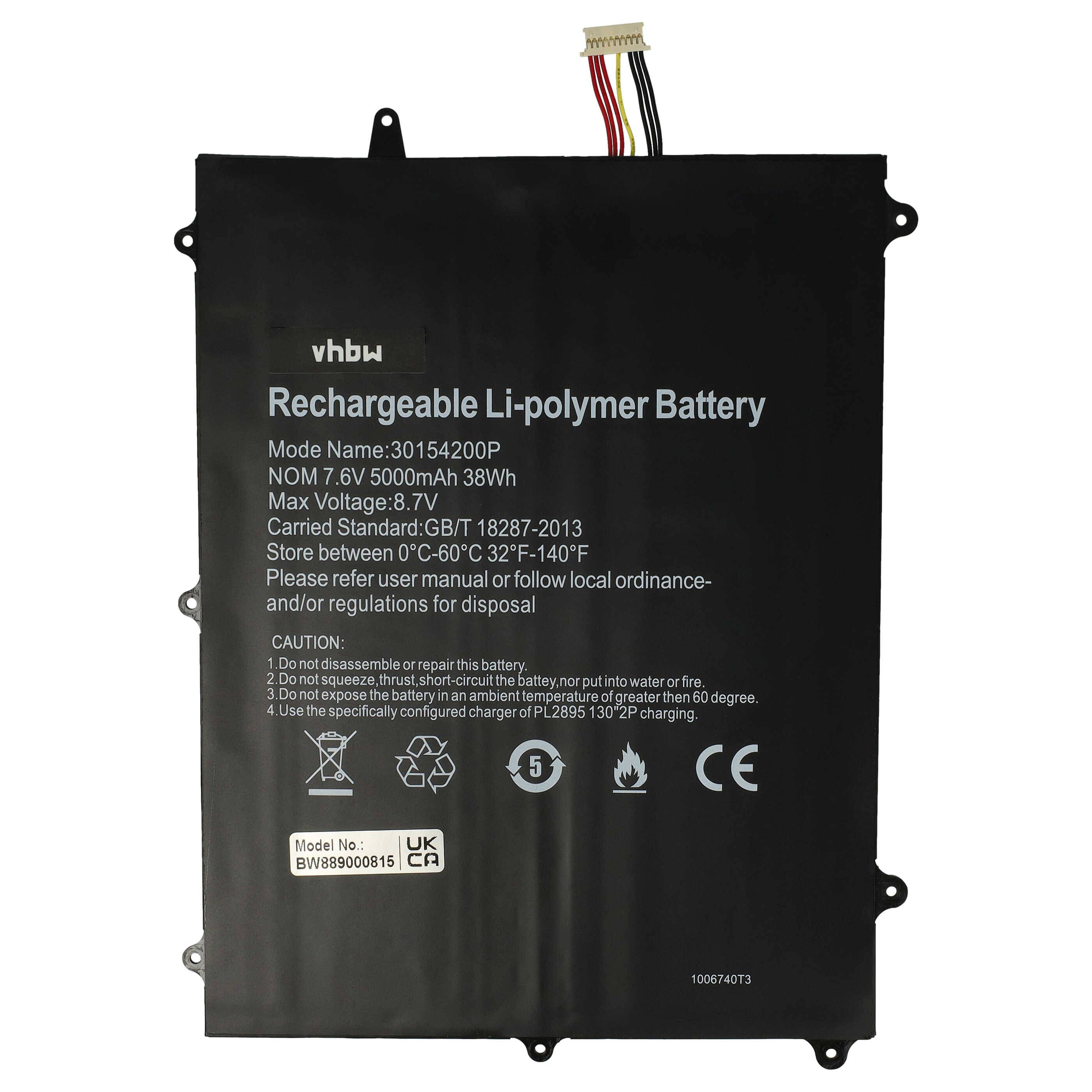 vhbw Akku Ersatz für Trekstor 34154184P, 28140168, HW-34154184, 30154200P für Notebook (5000 mAh, 7,6 V, Li-Polymer)