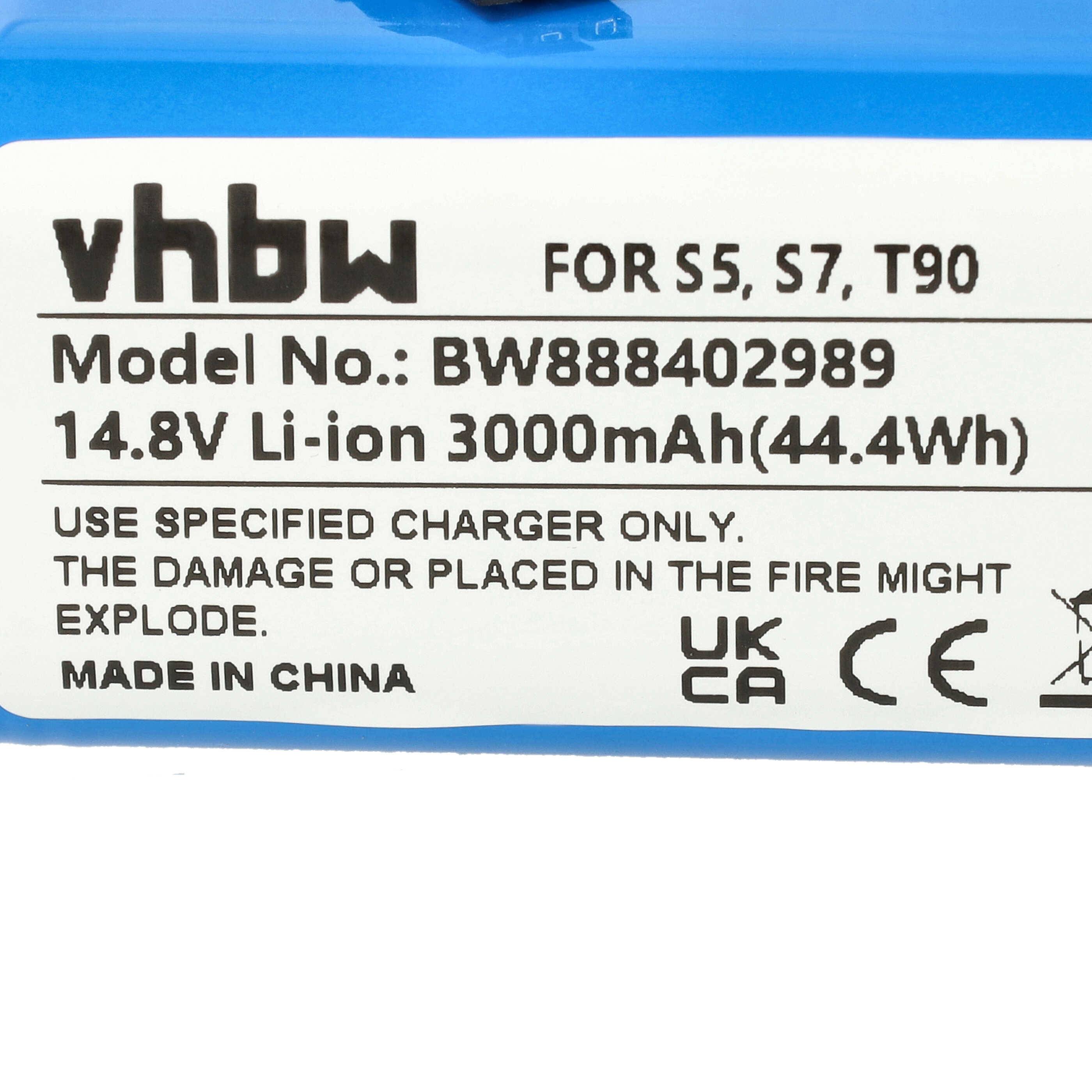 Batterieaufkleber mit Modellnummer, Spannung (14,8V), Kapazität (3000mAh), Warnung vor Beschädigungen, die zu Explosionen führen können, und Herkunftsangabe (Hergestellt in China).