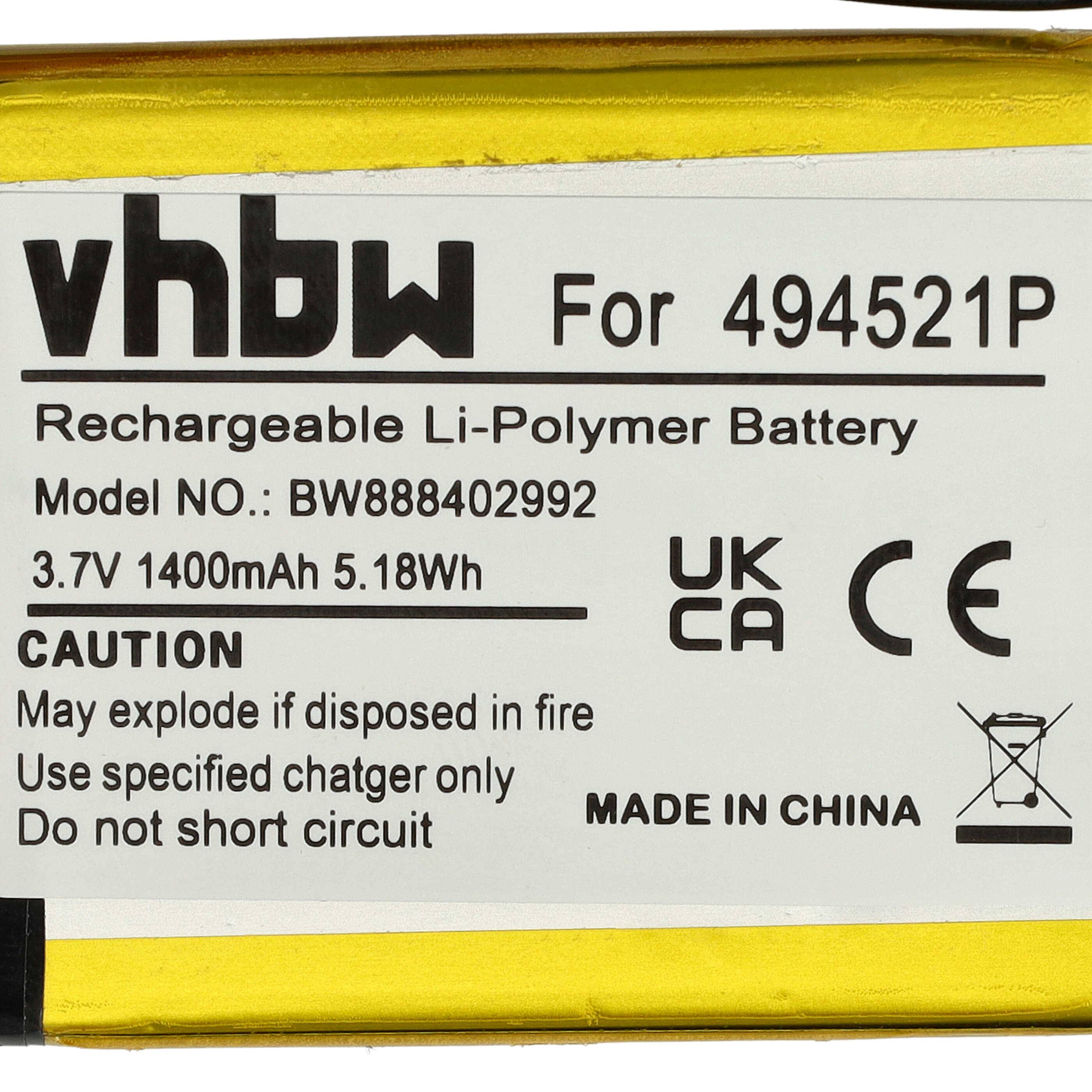 vhbw 1x Akku kompatibel mit Audioline Babysense 5 Video Babyphone Sensormatte (1400 mAh, 3,7 V, Li-Polymer, ohne Gehäuse)