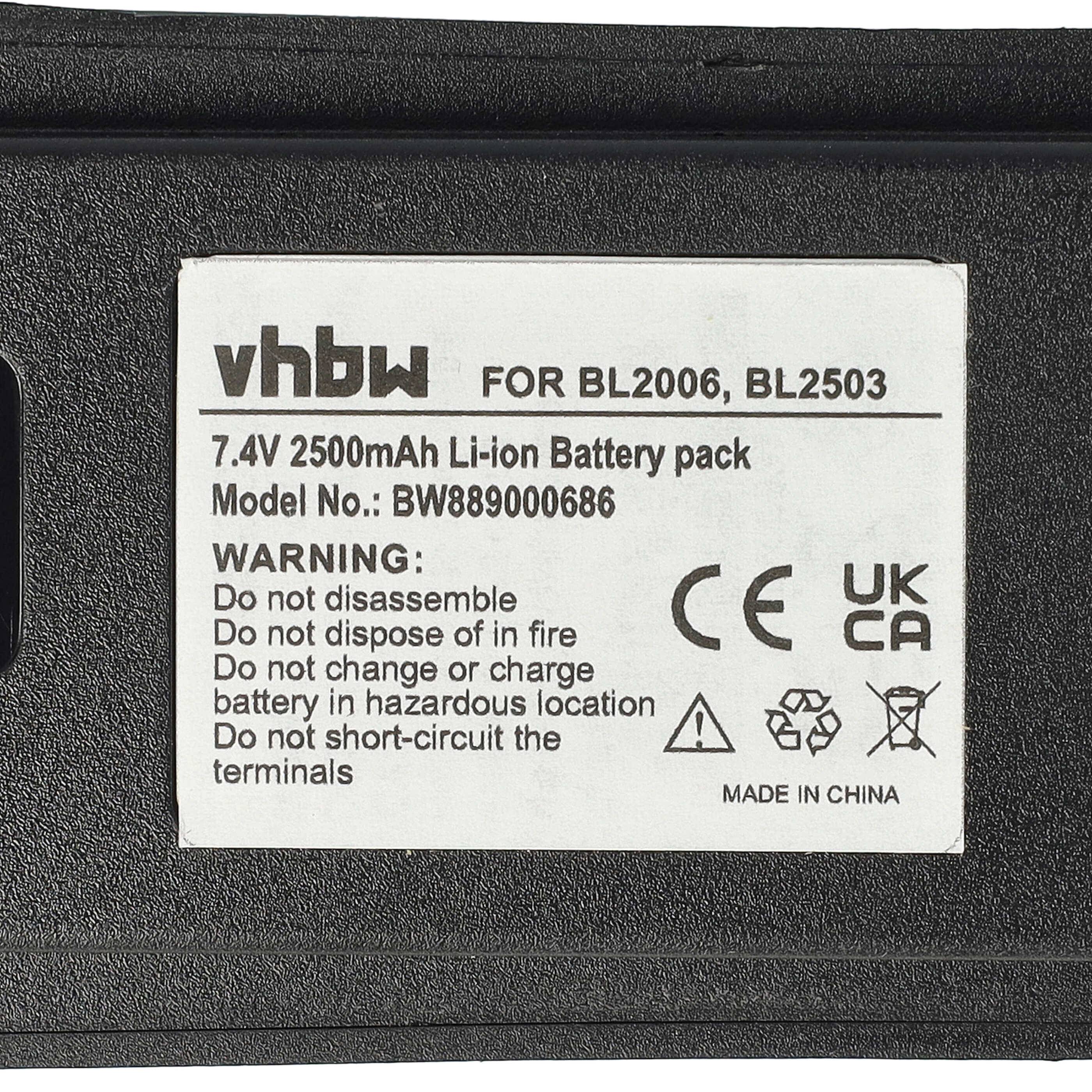 vhbw Akku Ersatz für Hyt BL2006Li, BL2008, BL2006, BL2503 für Funkgerät, Walkie Talkie (2500 mAh, 7,4 V, Li-Ion)