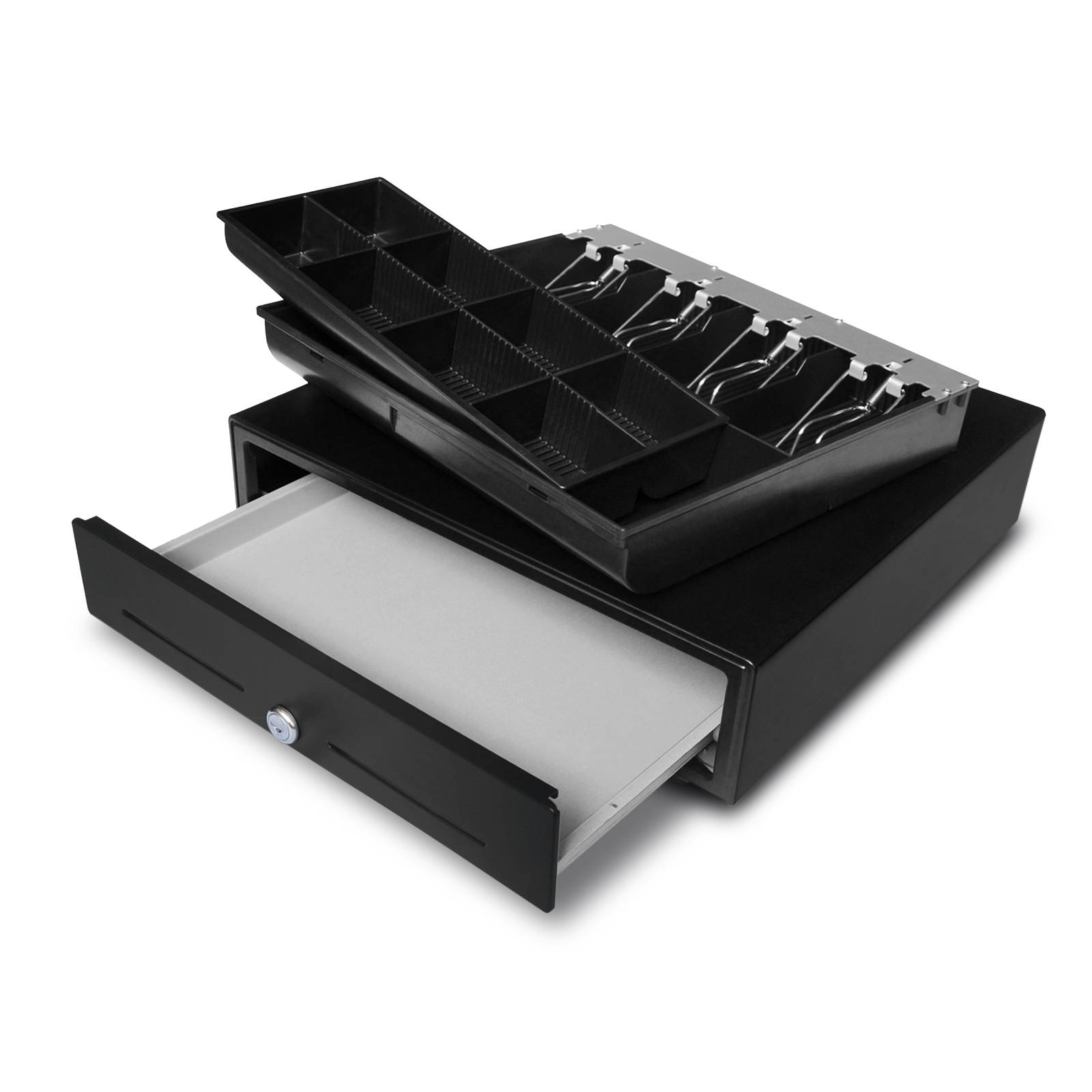 CAS Kassenschublade, kompake Kassenlade, CDR-T35, manuelle "One-Touch"-Drucköffnung, schwarz, 350 x 405 x 90 mm