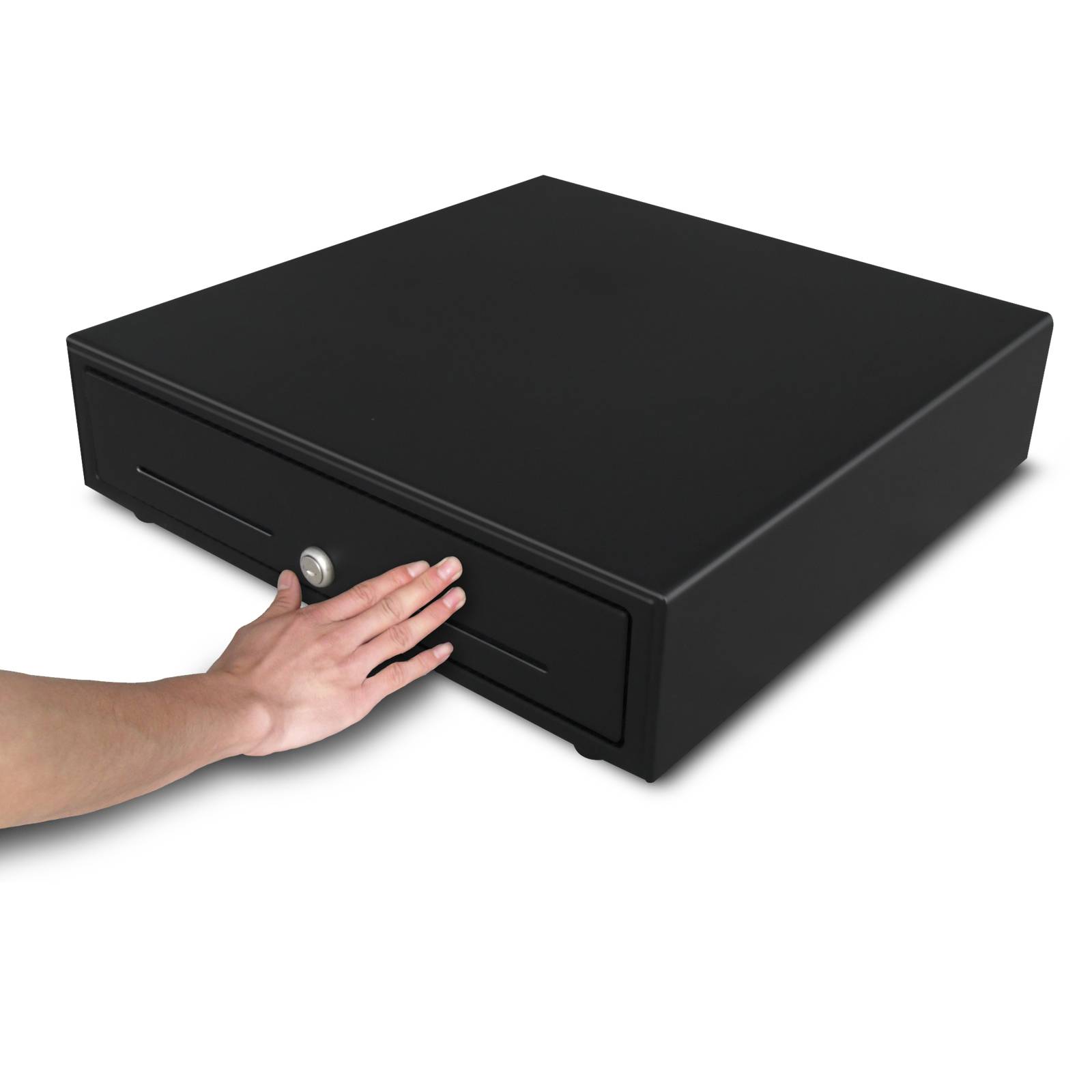 CAS Kassenschublade, kompake Kassenlade, CDR-T35, manuelle "One-Touch"-Drucköffnung, schwarz, 350 x 405 x 90 mm