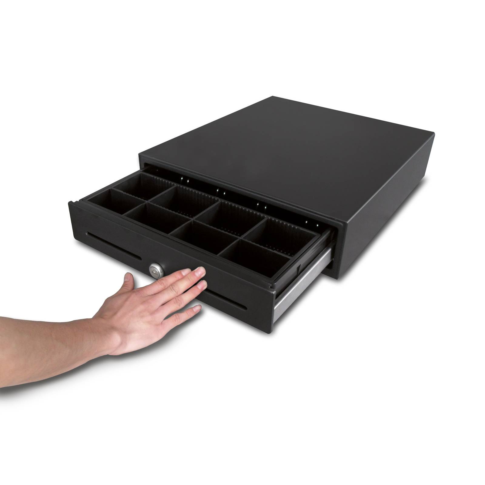 CAS Kassenschublade, kompake Kassenlade, CDR-T35, manuelle "One-Touch"-Drucköffnung, schwarz, 350 x 405 x 90 mm