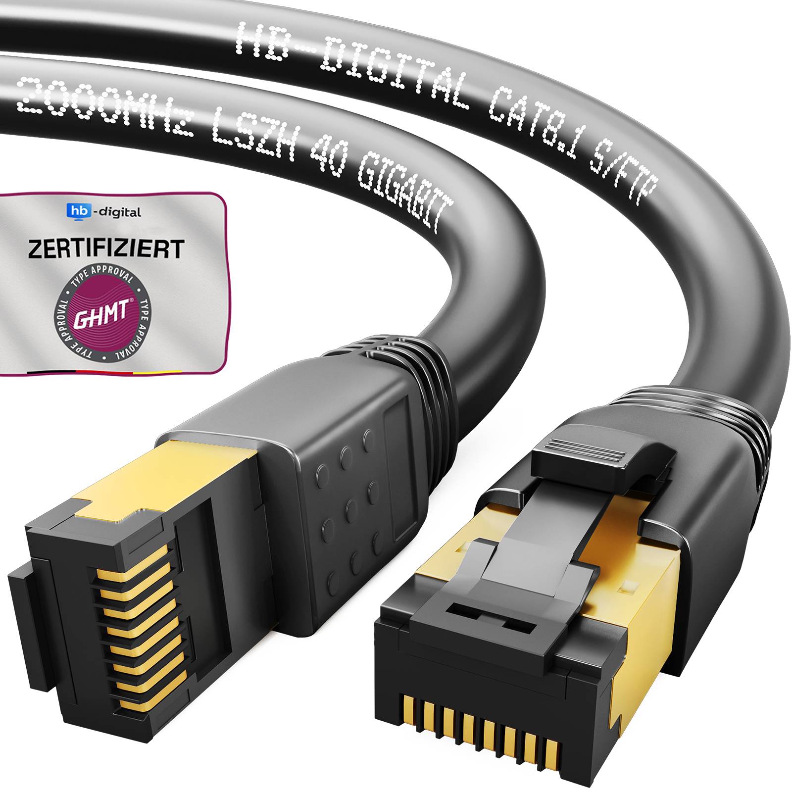 hb-digital 1.5m RJ45 Patchkabel CAT 8.1 S/FTP LSZH schwarz