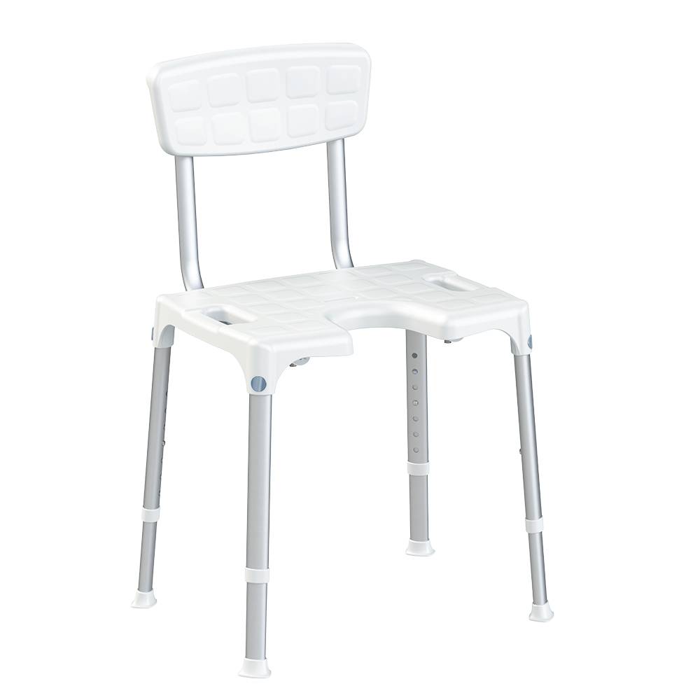 ETERNASOLID SMART Duschstuhl, mit Intimausschnitt, mit Rückenlehne, Sitzhöhe 39 - 54 cm, bis 150 kg