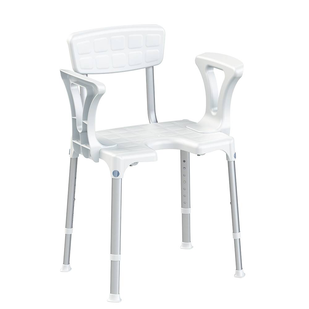 ETERNASOLID SMART Duschstuhl, mit Intimausschnitt, mit Arm- und Rückenlehne, Sitzhöhe 39 - 54 cm, bis 150 kg