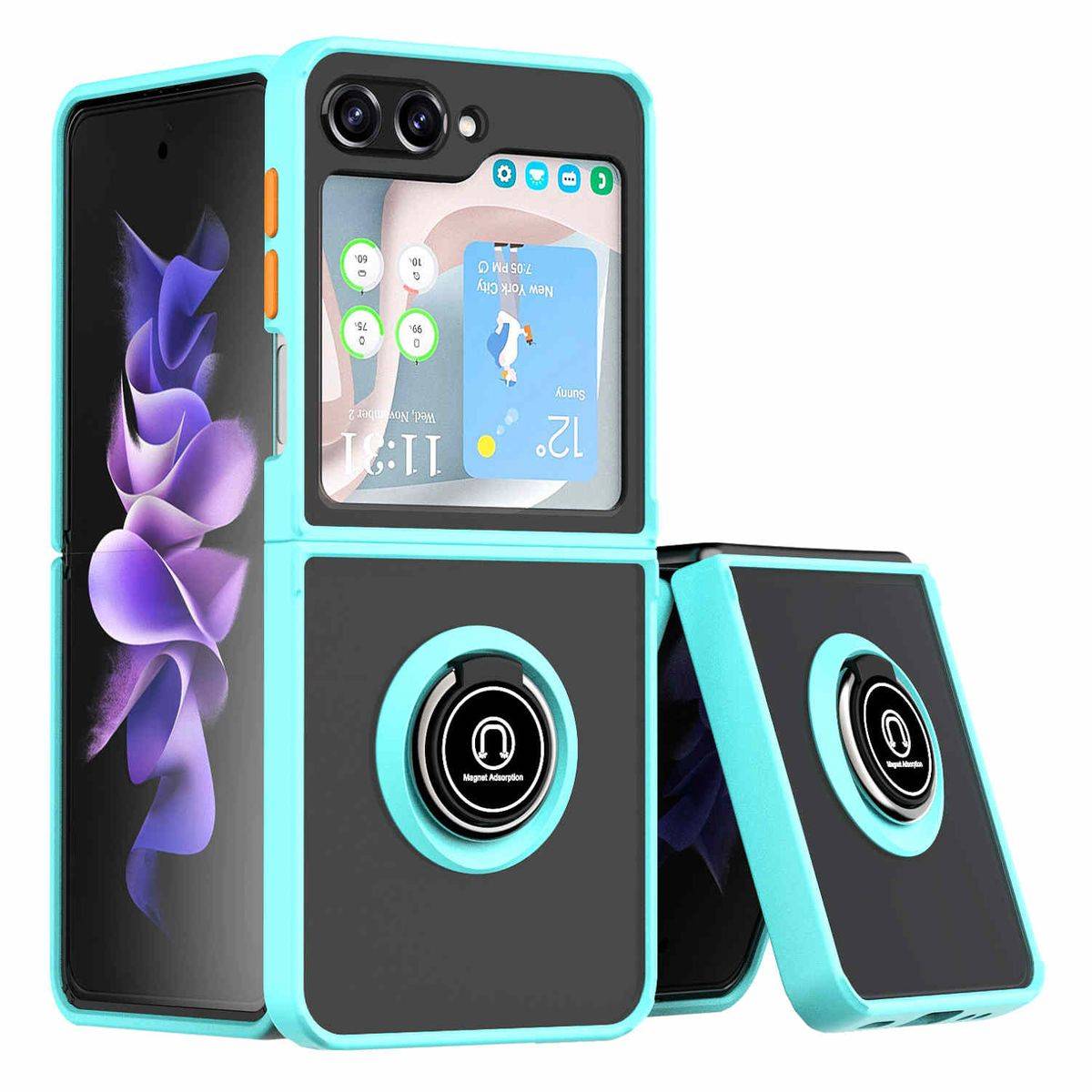 Für Samsung Galaxy Z Flip5 5G Ring Magnet Handy Tasche Hülle Hellblau