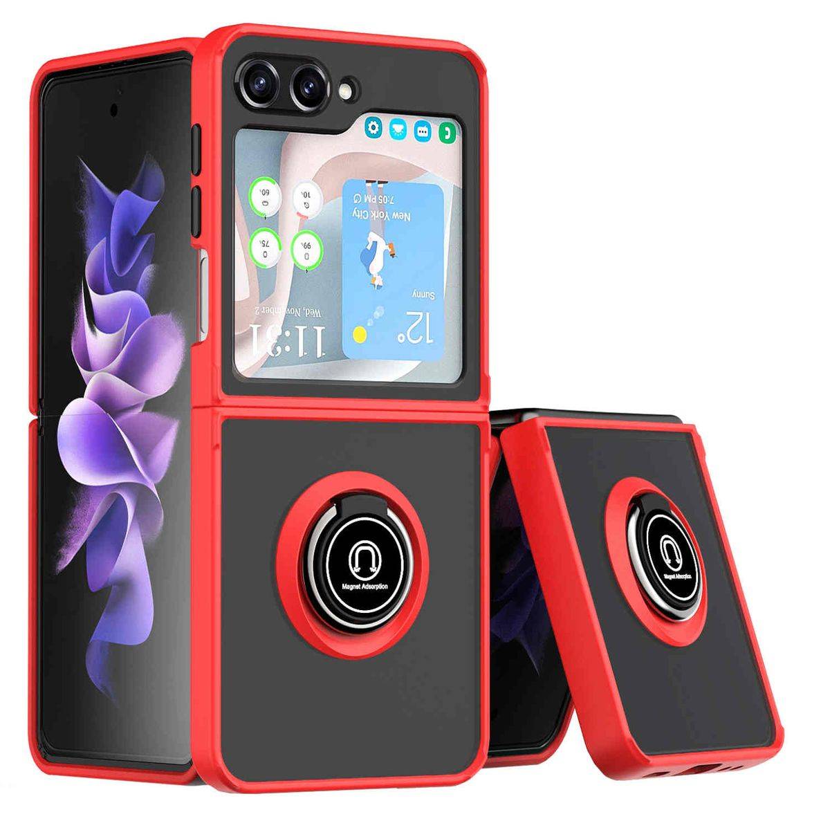 Für Samsung Galaxy Z Flip5 5G Ring Magnet Handy Hülle Rot / Schwarz
