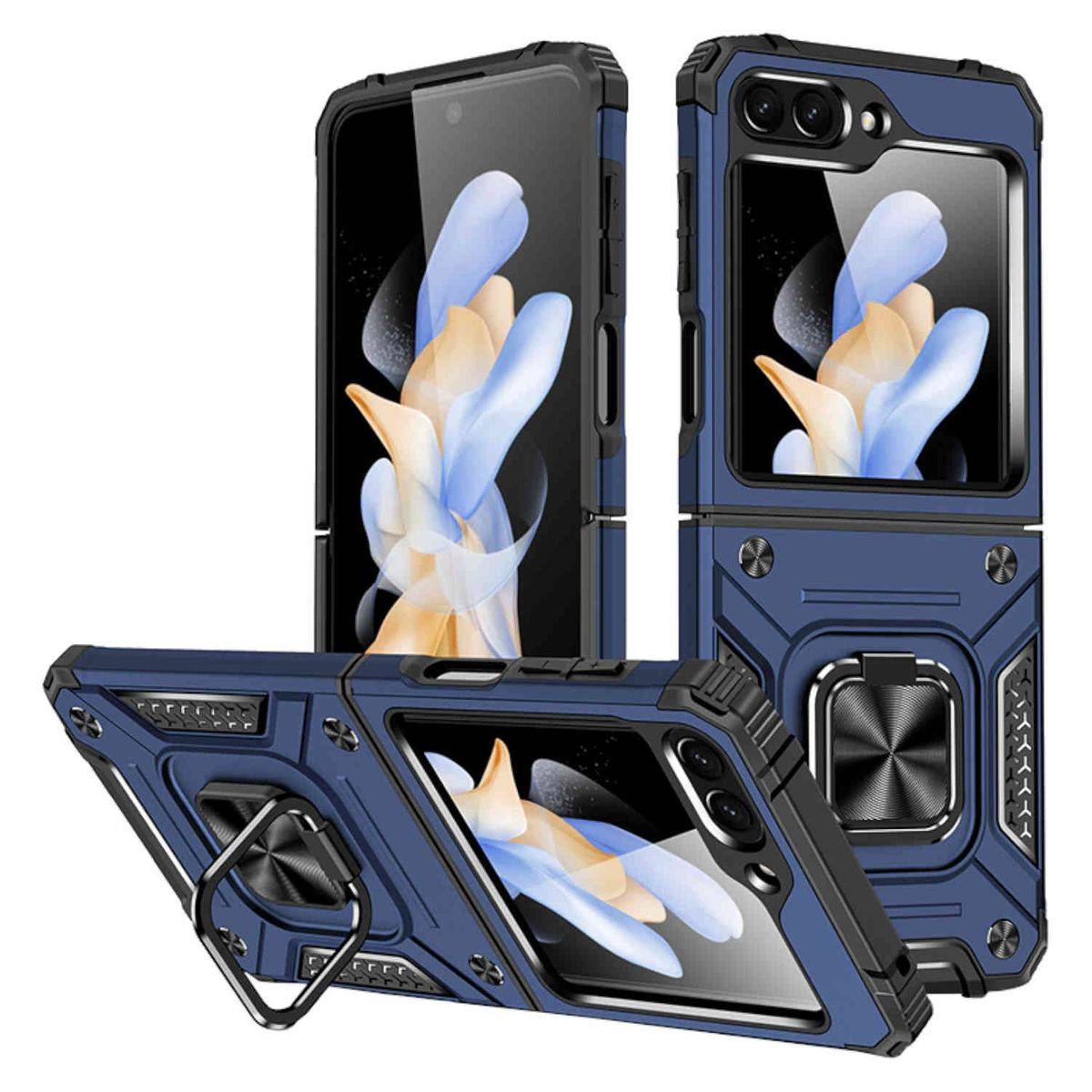 Für Samsung Galaxy Z Flip5 5G Armor Magnet Ring Cover Handy Hülle Case Blau