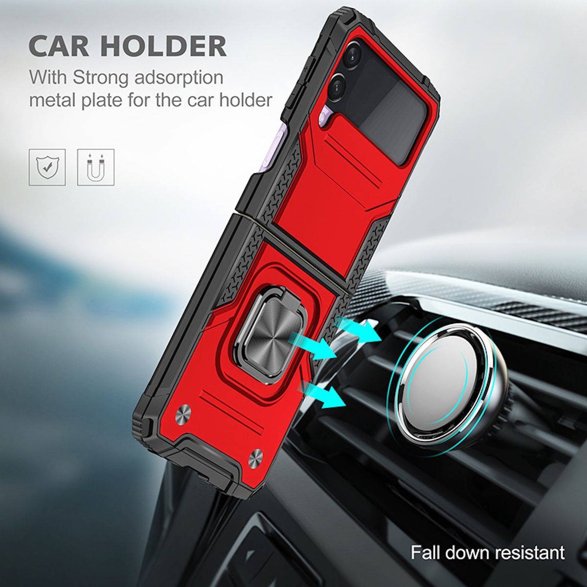 Für Samsung Galaxy Z Flip5 5G Armor Magnet Ring Cover Handy Hülle Case Dunkel Grün