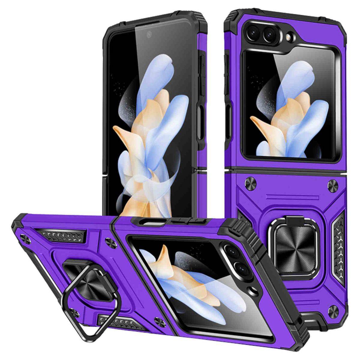 Für Samsung Galaxy Z Flip5 5G Armor Magnet Ring Cover Handy Hülle Case Lila