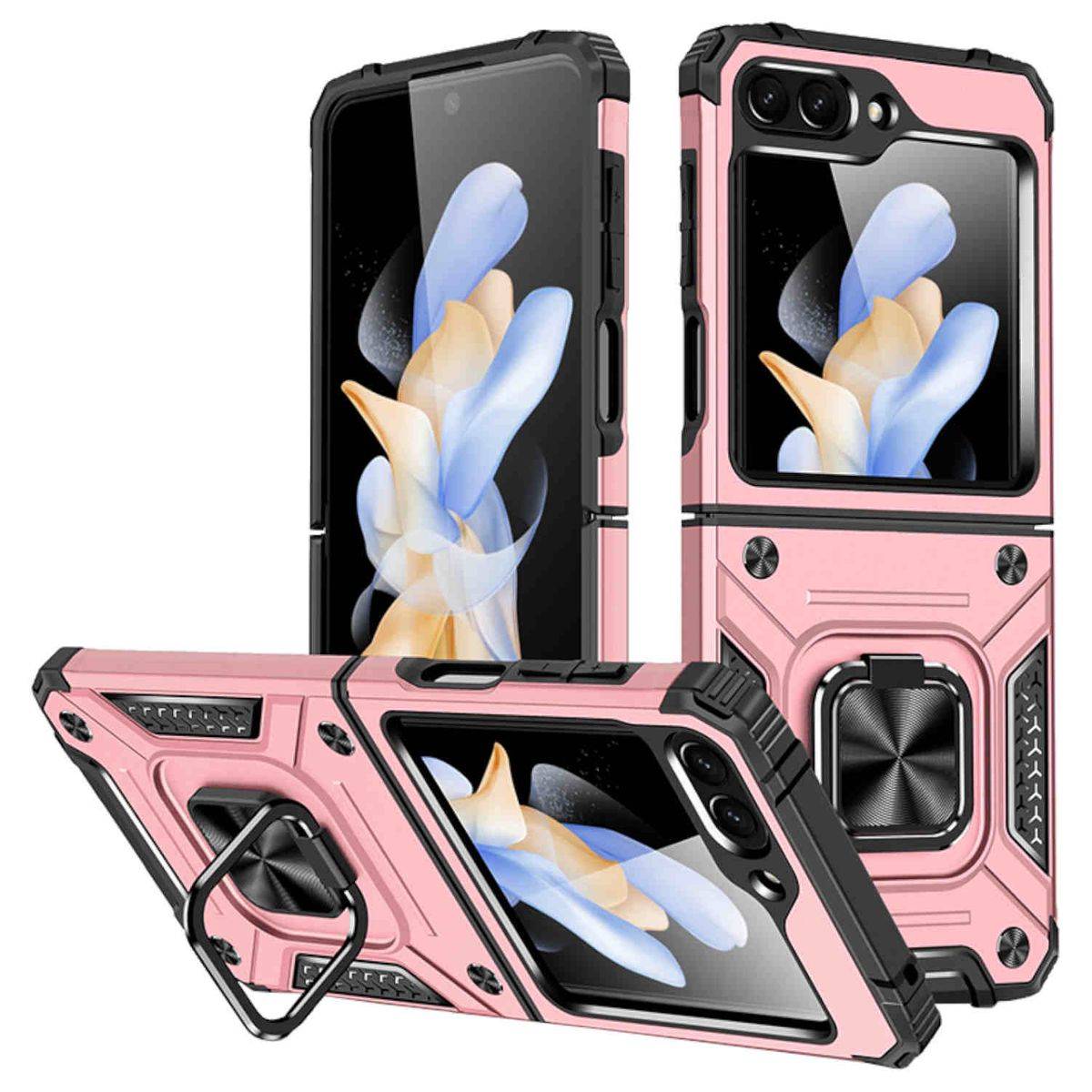 Für Samsung Galaxy Z Flip5 5G Armor Magnet Ring Cover Handy Hülle Case Rosa