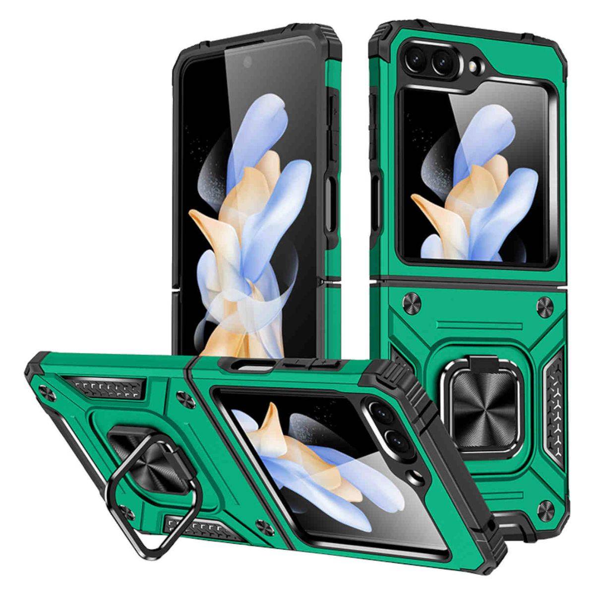 Für Samsung Galaxy Z Flip5 5G Armor Magnet Ring Cover Handy Hülle Case Dunkel Grün