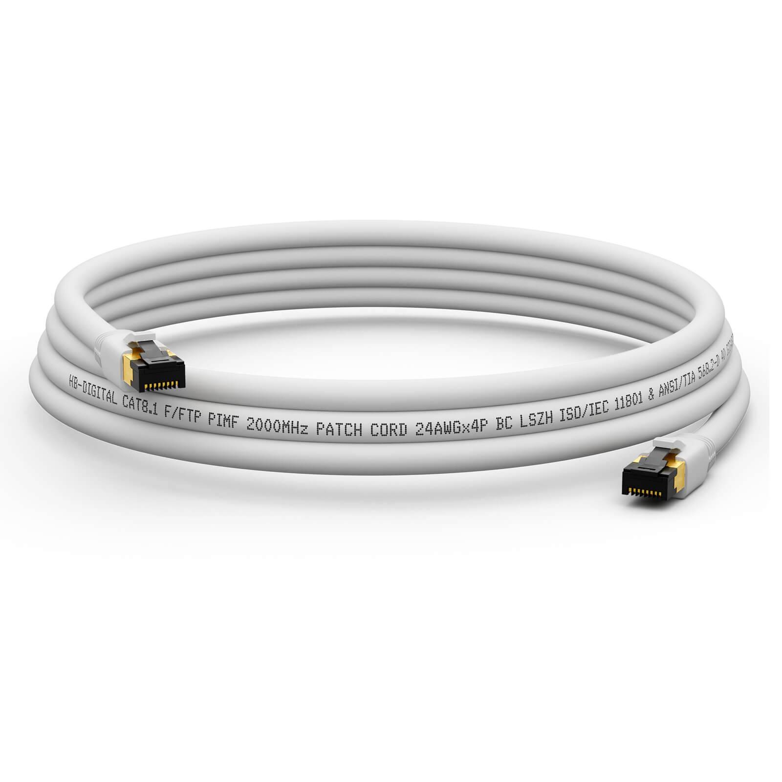 hb-digital Patch Kabel CAT 8.1 Netzwerkkabel 0.25m RJ45 F/FTP LSZH weiß