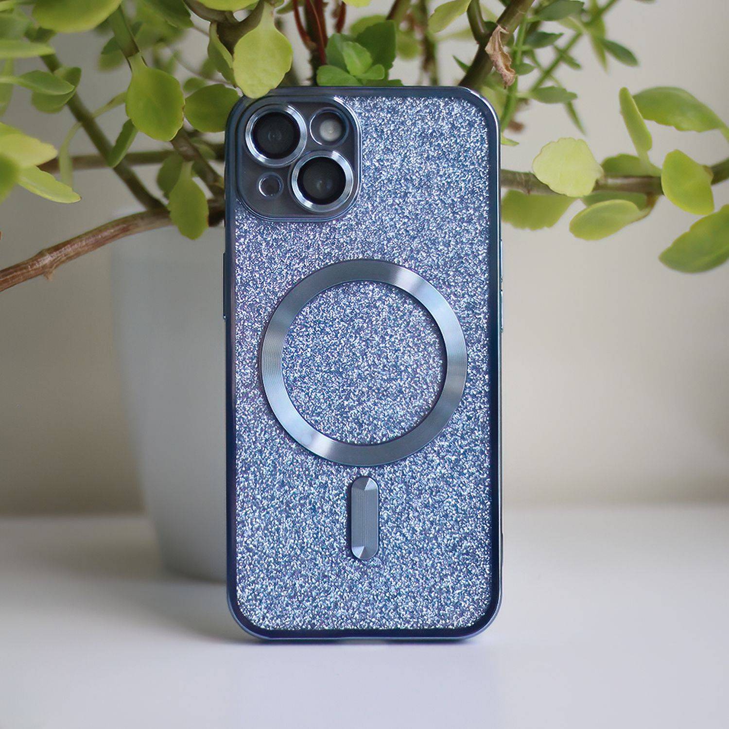 MagSafe Glitzer Hülle mit Kameraschutz iPhone 13 Pro Max Blau