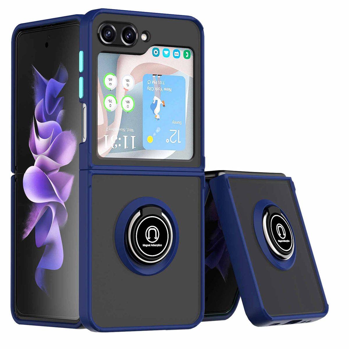 Für Samsung Galaxy Z Flip5 5G Ring Magnet Handy Hülle Dunkelblau Case