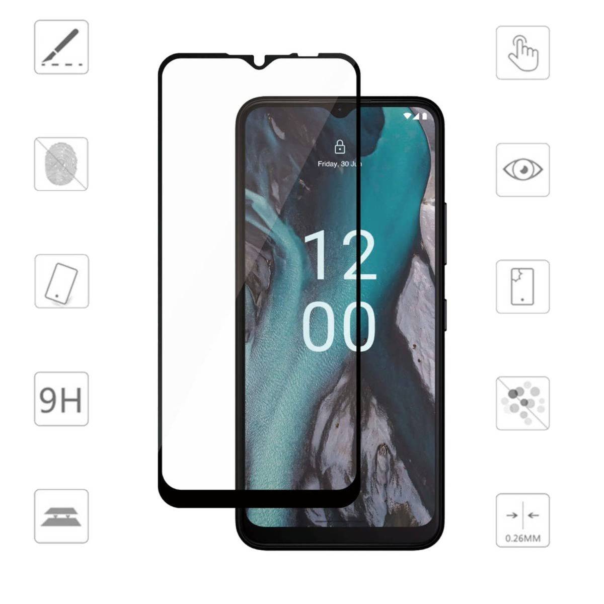 Für Nokia C22 2x 3D Premium 0,3 mm H9 Hart Glas Schwarz Folie Schutz Hülle Zubehör Neu