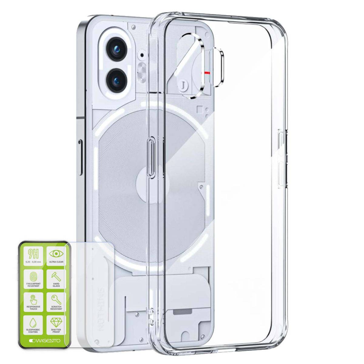 Für Nothing Phone 2 Silikoncase TPU Transparent + 0,26 H9 Glas Handy Tasche Hülle Schutz Cover