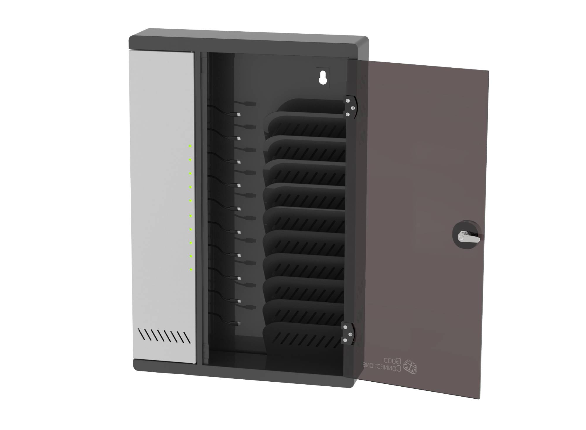 Good Connections® ARIES PRO T10C Wandladeschrank bis 11", USB-C™, 30W Port, PD3.0, schwarz/grau