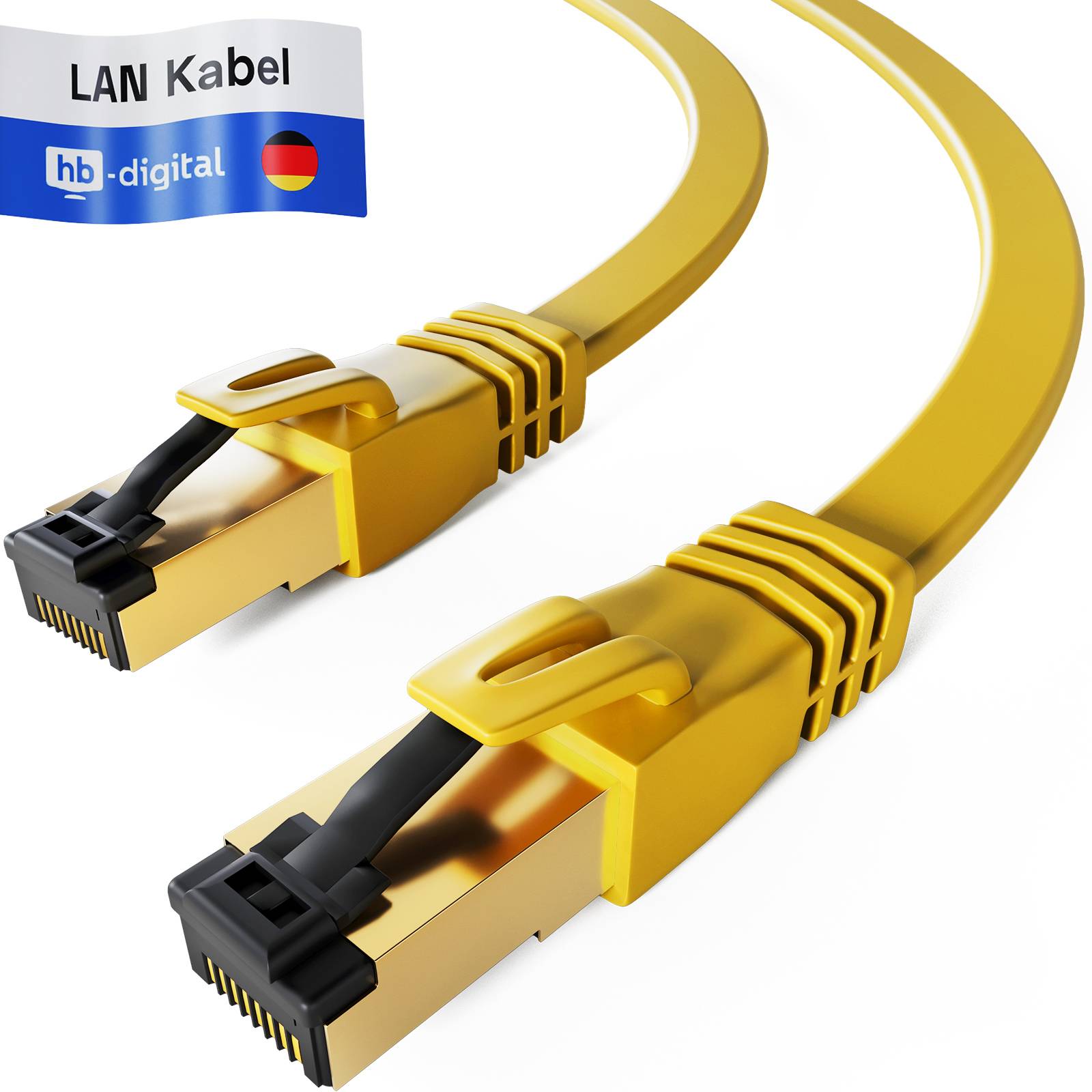 hb-digital CAT 8.1 Patchkabel flach 1 m RJ45 LAN Kabel U/FTP 2000 MHz 40 Gbit/s Kupfer LSZH gelb