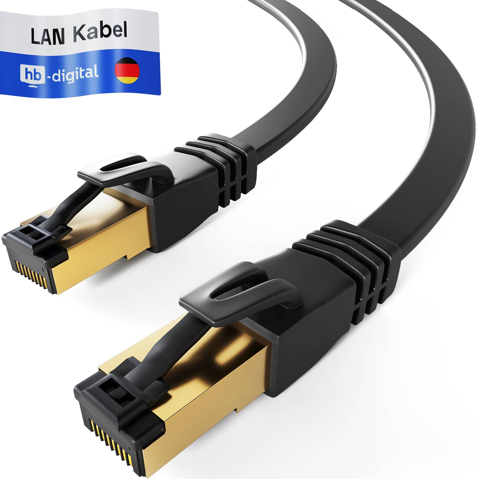 hb-digital Netzwerkkabel flach CAT 8.1 RJ45 LAN Kabel 1m U/FTP 2000 MHz 40 Gbit/s Kupfer LSZH schwarz