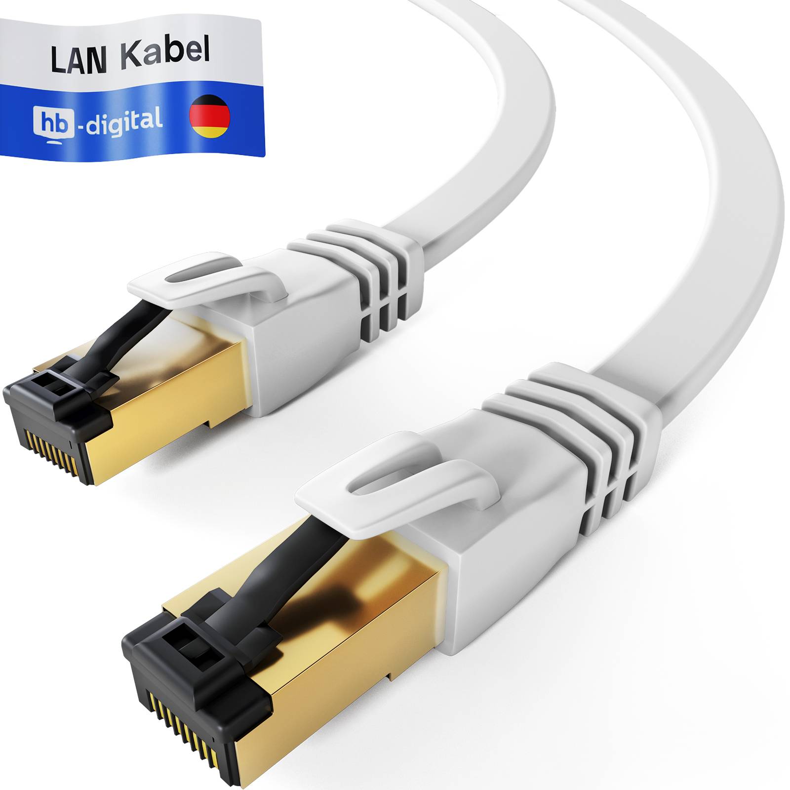 hb-digital CAT 8.1 Netzwerkkabel flach 1m RJ45 LAN Kabel U/FTP 2000 MHz Reines Kupfer LSZH weiß