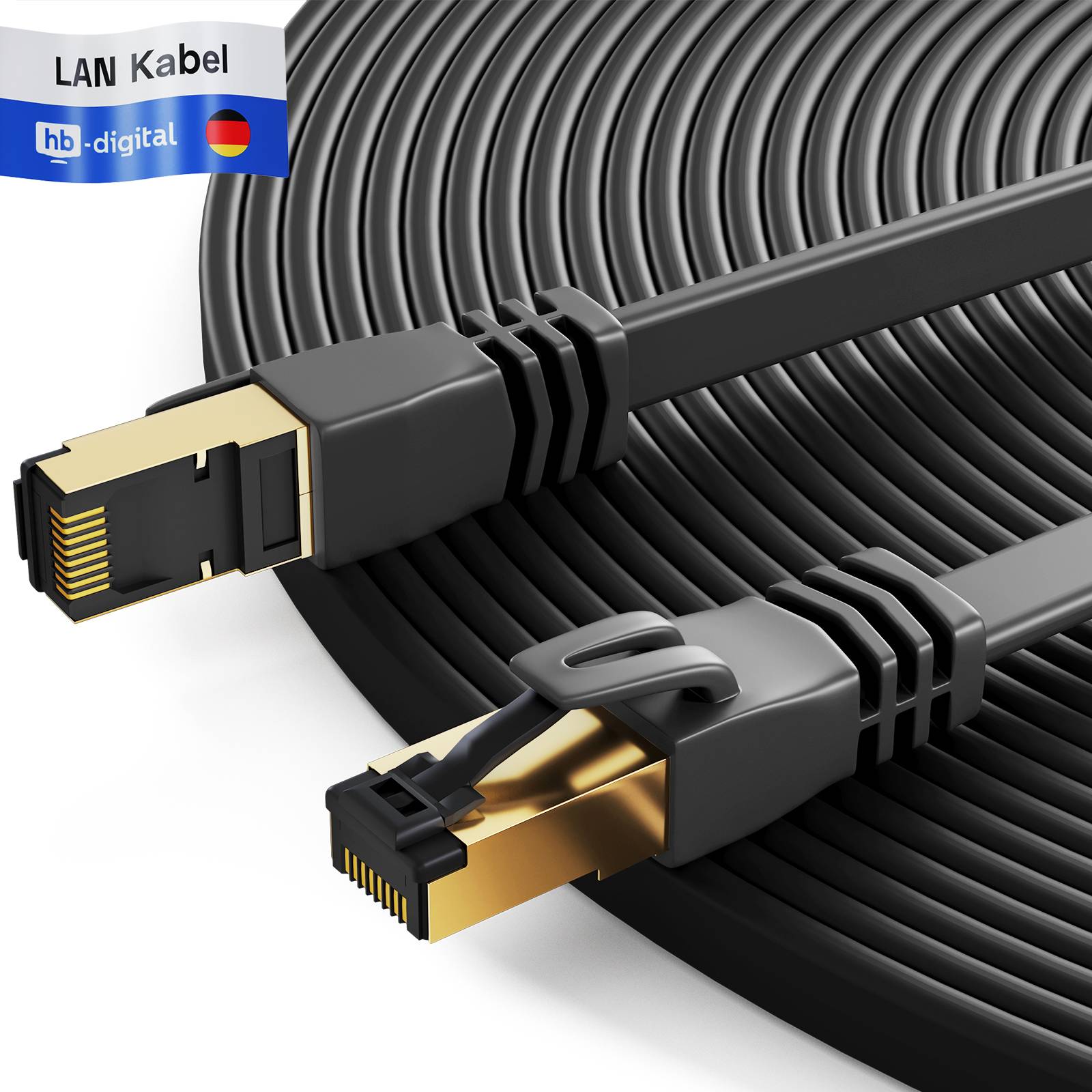 hb-digital Patch Kabel 5m CAT 8.1 flach RJ45 Netzwerkkabel U/FTP LSZH 2000 MHz Reines Kupfer schwarz
