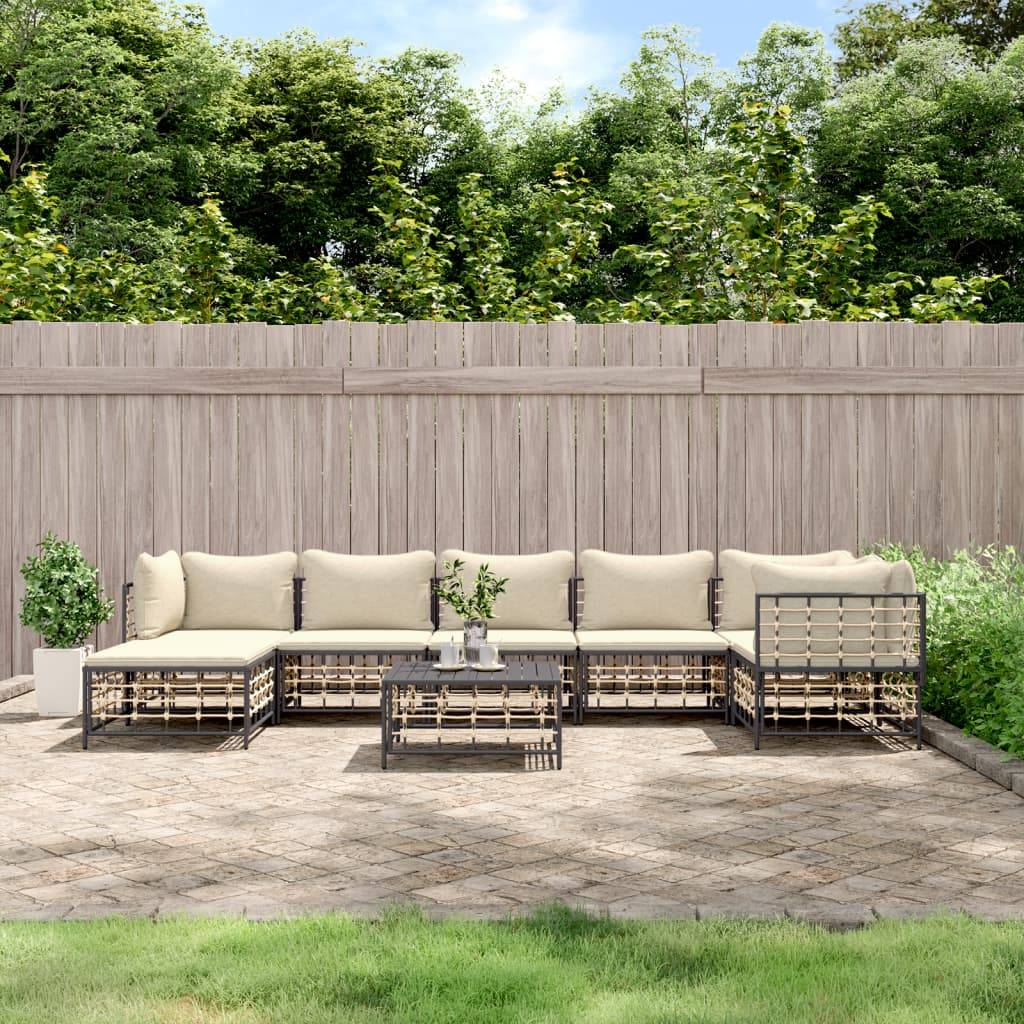 vidaXL 8-tlg. Garten-Lounge-Set mit Kissen Anthrazit Poly Rattan