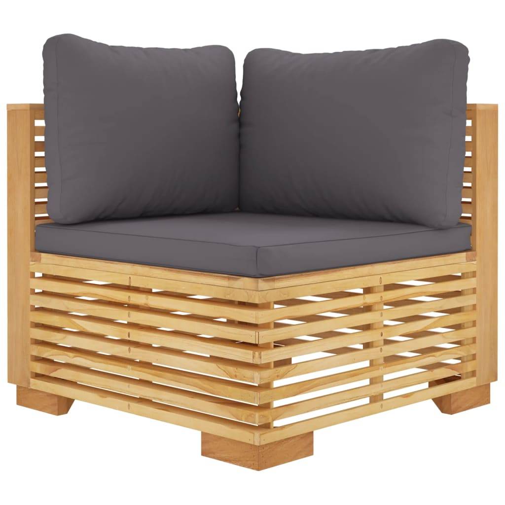 vidaXL Garten-Ecksofa mit Dunkelgrauen Kissen Massivholz Teak