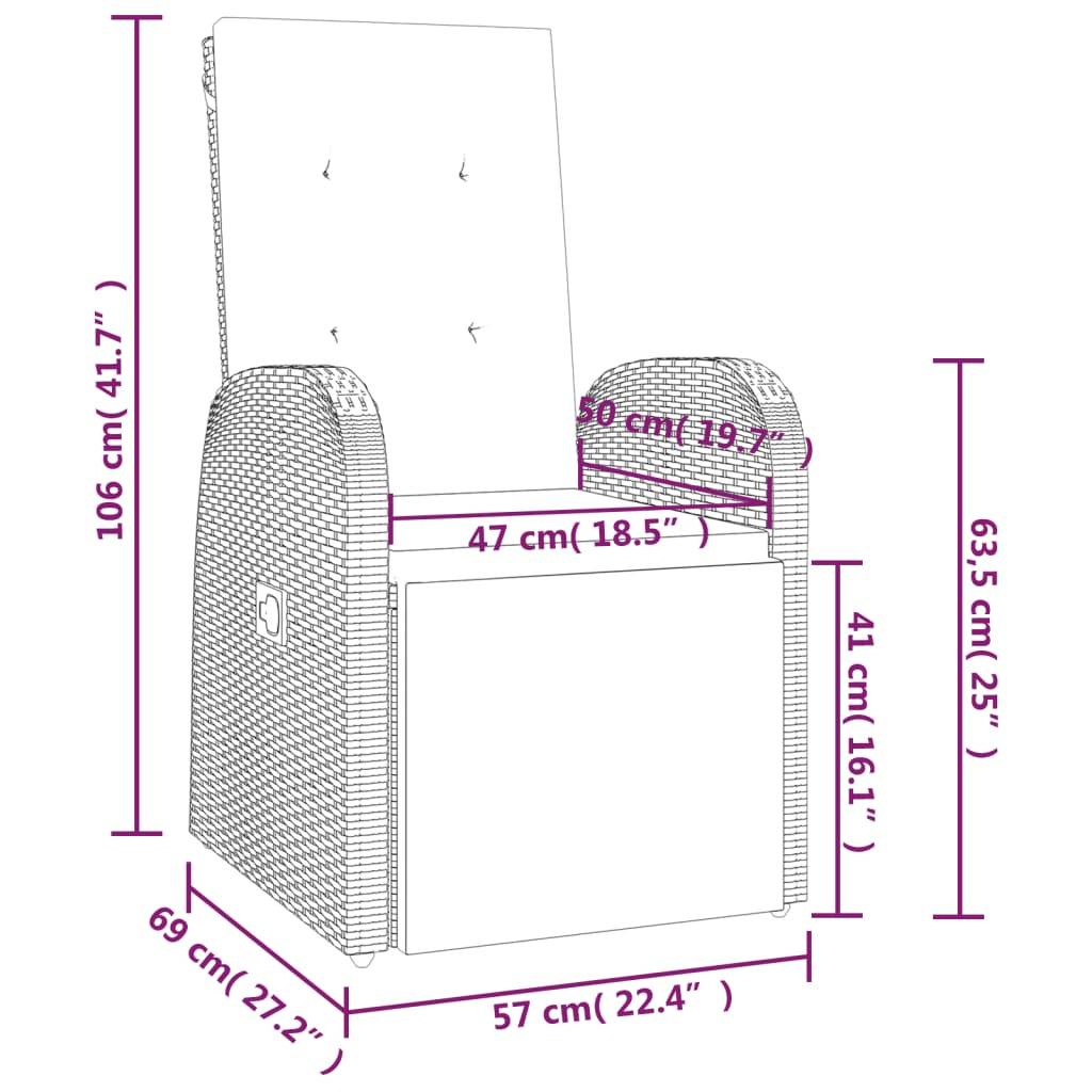 vidaXL Garten-Liegestühle mit Kissen 2 Stk. Grau Poly Rattan