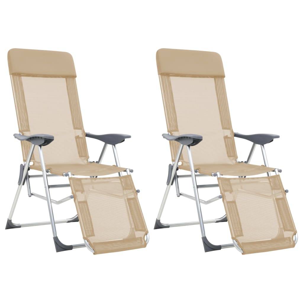 vidaXL Klappbare Liegestühle mit Fußteil 2 Stk. Creme Textilene