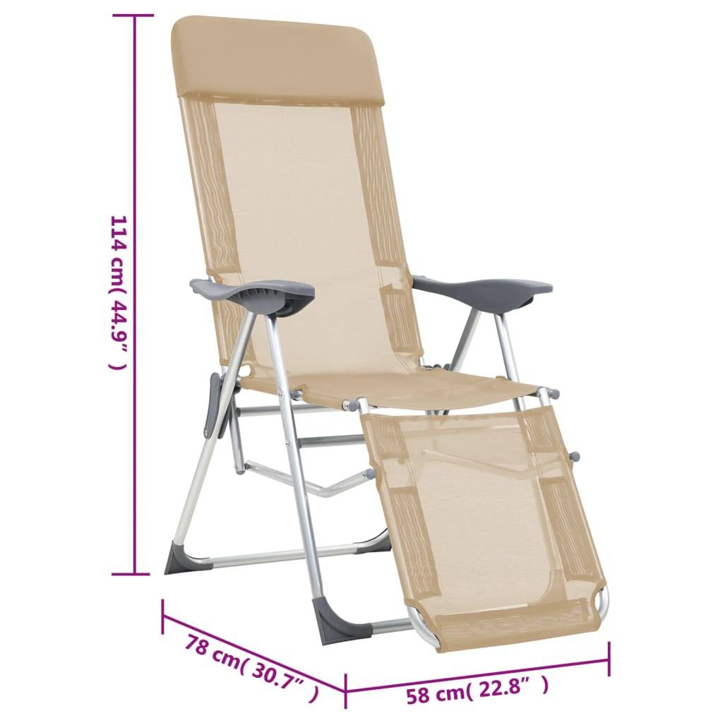 vidaXL Klappbare Liegestühle mit Fußteil 2 Stk. Creme Textilene