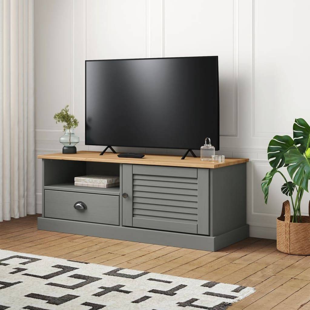 vidaXL TV-Schrank VIGO Grau 106x40x40 cm Massivholz Kiefer